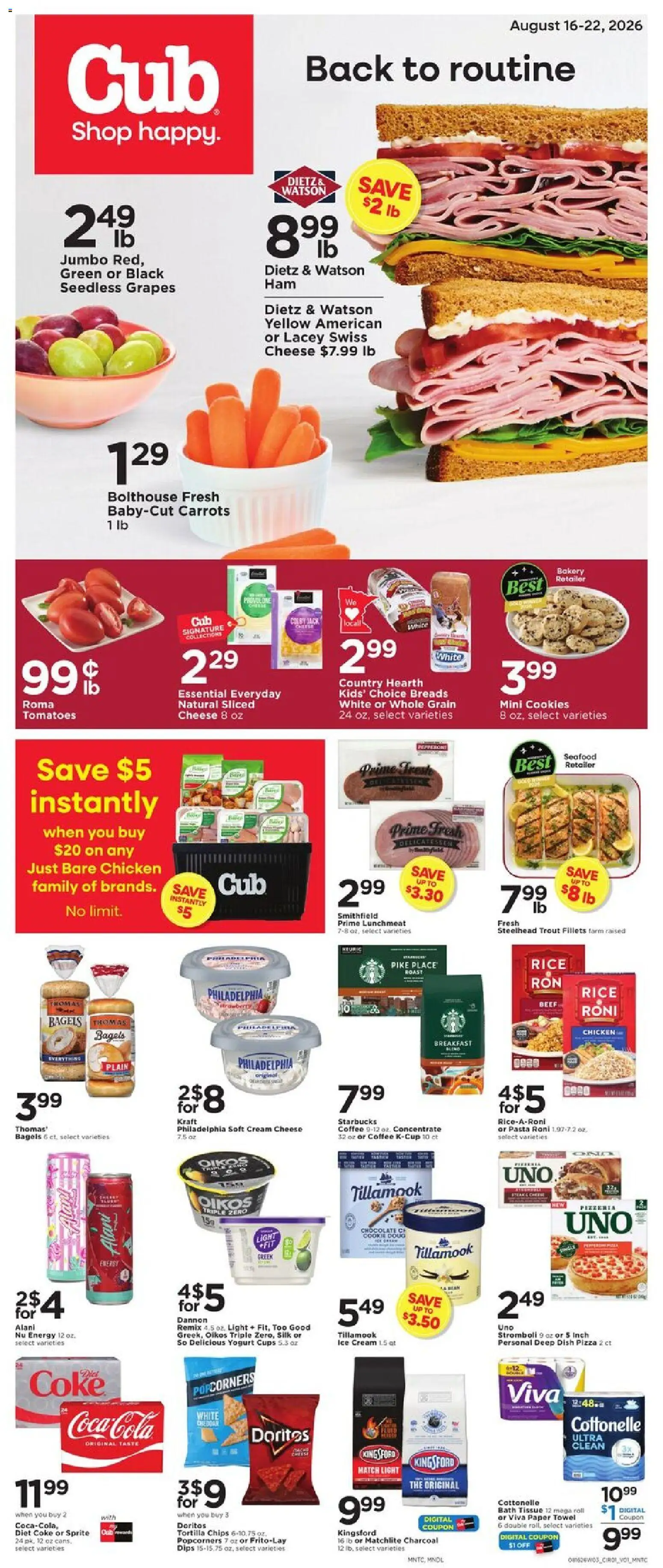 Cub Foods Weekly Ad - valid from 08/16/2026 | Page: 1 | Products: Charcoal, Coffee, Chips, Carrots