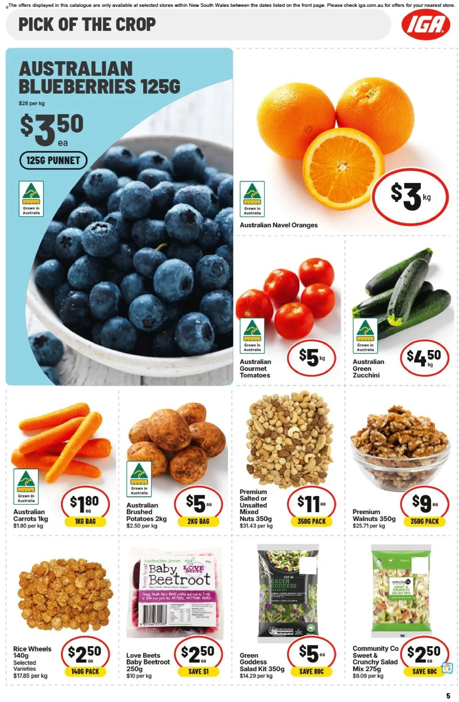 IGA catalogue - valid from 05/08/2026 | Page: 6 | Products: Tomatoes, Rice, Potatoes, Blueberries