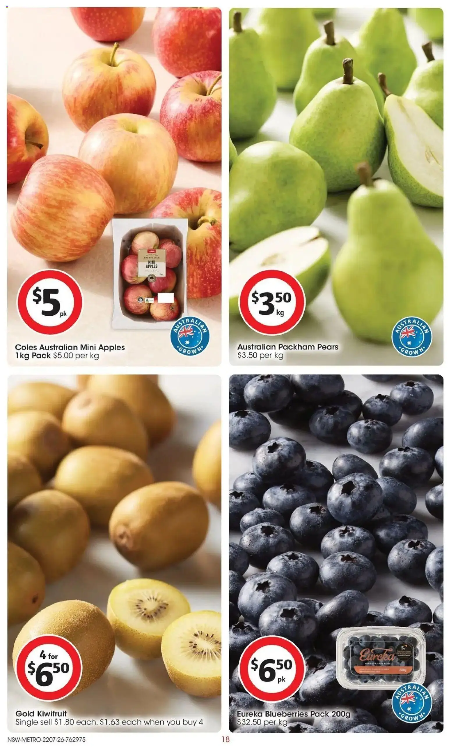 Coles catalogue - valid from 22/07/2026 | Page: 18 | Products: Apples, Kiwifruit, Blueberries
