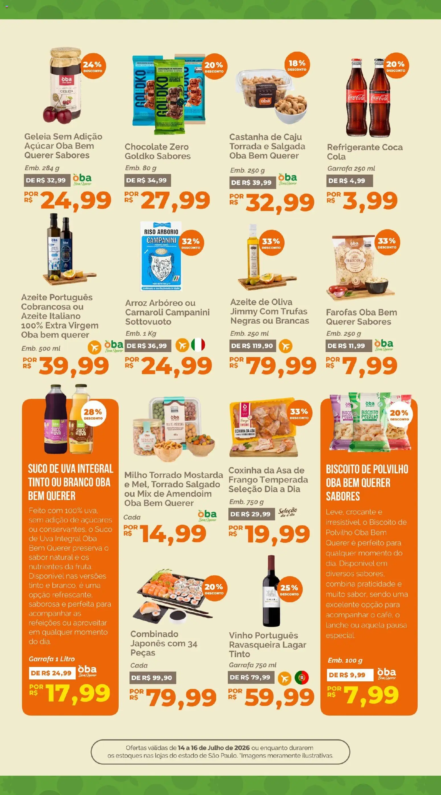 Oba Hortifruti Folheto - válido de 14/07/2026 | Página: 7 | Produtos: Castanhas, Polvilho, Arroz, Açúcar
