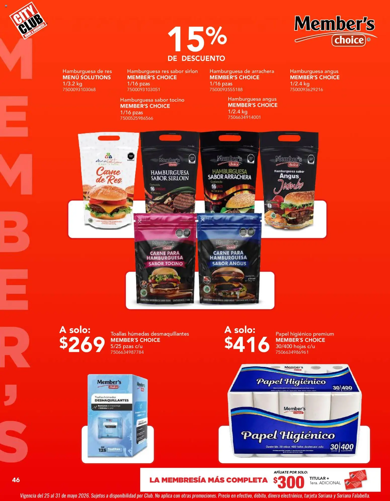 Nuevas ofertas de City Club válidas en toda la República Mexicana desde el 01.05.2026. ¡Encuentra las mejores ofertas en City Club catálogo! | Página: 46 | Productos: Tocino, Res, Papel higiénico, Toallas