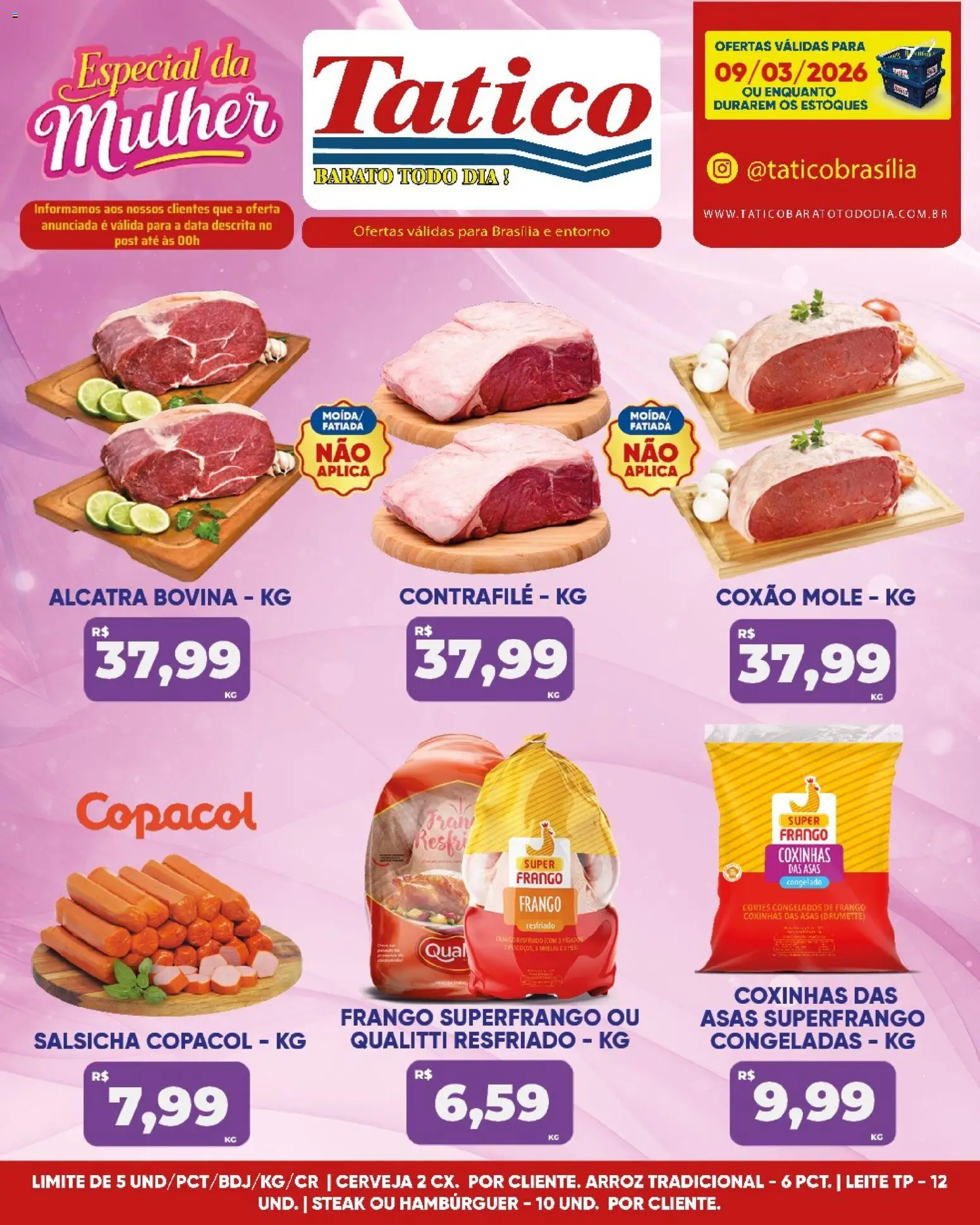 Tatico Folheto - válido de 09.03.2026 | Página: 9 | Produtos: Salsicha, Leite, Hambúrguer, Frango