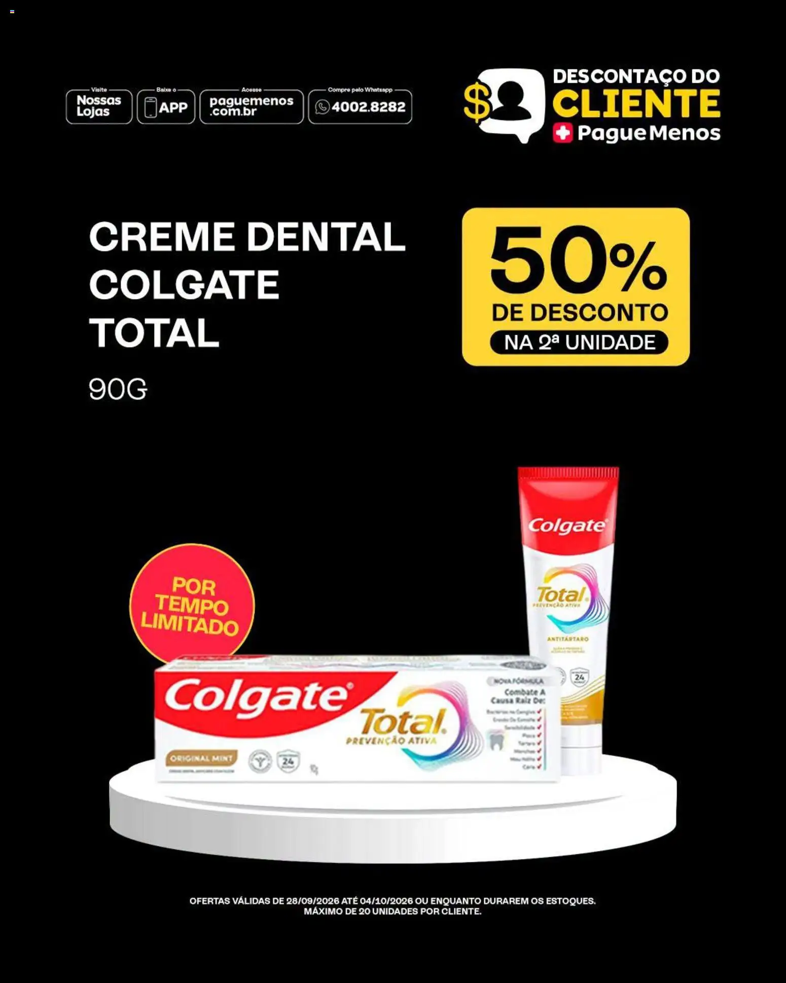 Pague Menos Folheto - válido de 28/09/2026 | Página: 3 | Produtos: Creme dental colgate total, Creme, Creme dental