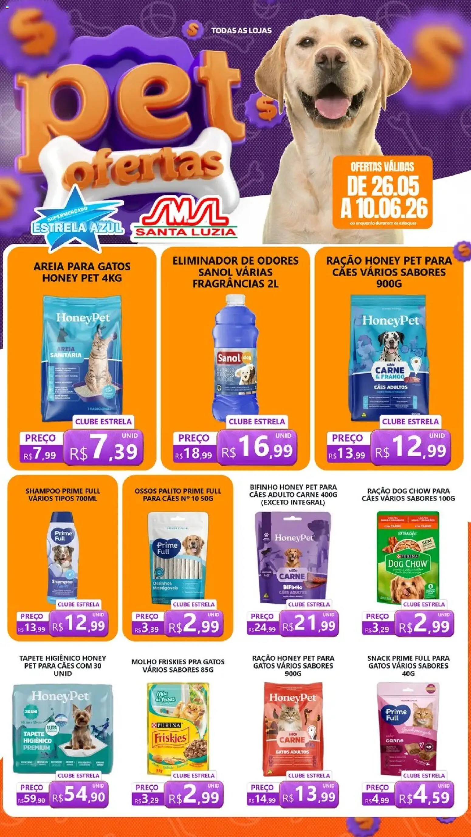Estrela Azul Folheto - válido de 26.05.2026 | Página: 1 | Produtos: Shampoo, Tapete higiênico, Carne, Eliminador de odores