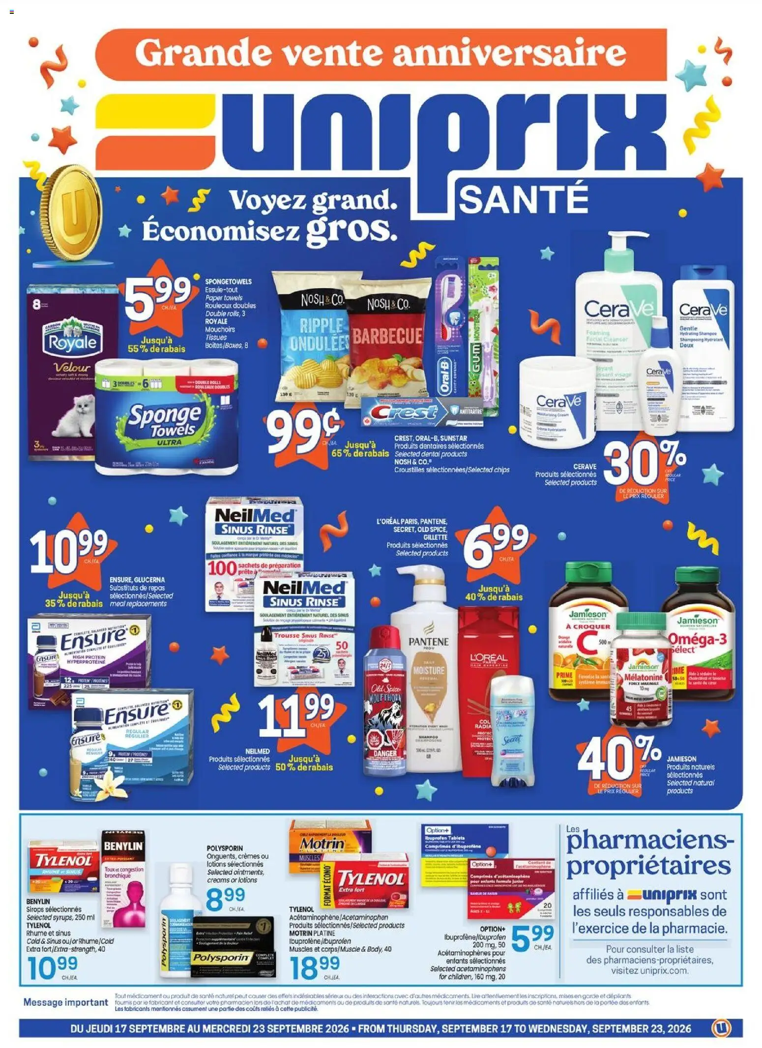 Uniprix flyer valid from Sep 17, 2026 | Page: 1 | Products: Lime, Sponge, Tissues, Sachets