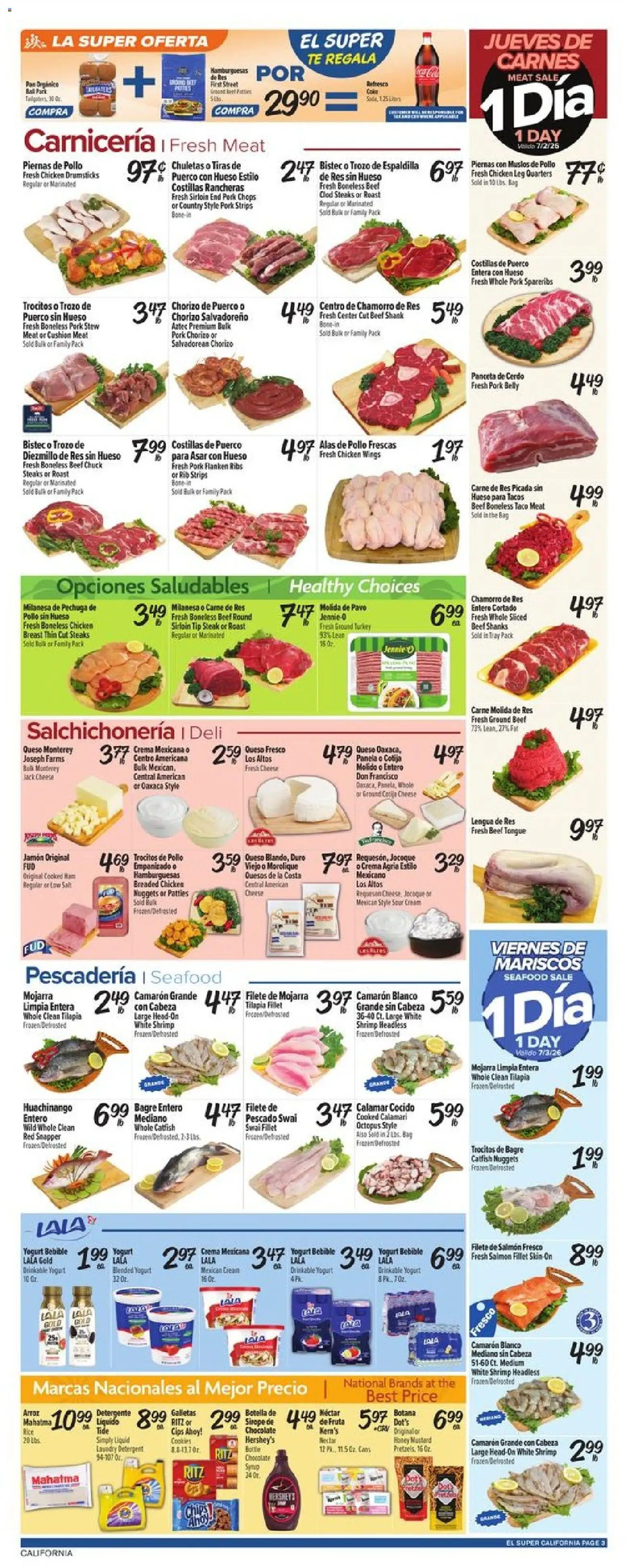 El Super Weekly Ad - CA - valid from 07/01/2026 | Page: 3 | Products: Cream, Cookies, Salt, Seafood