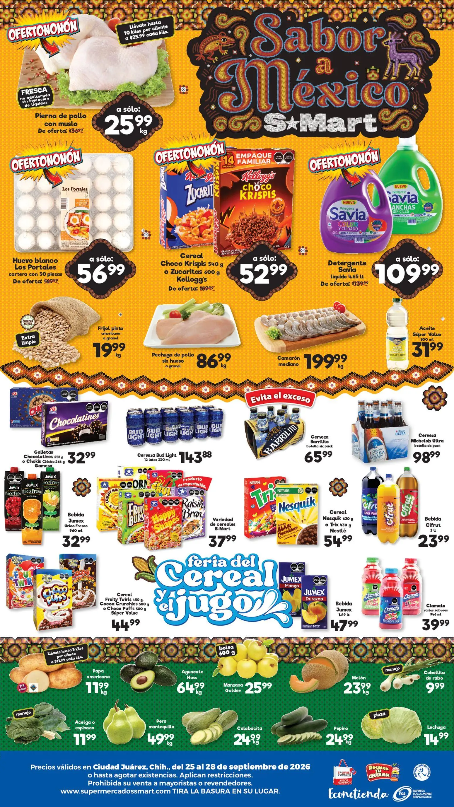 Nuevas ofertas de S-Mart válidas en toda la República Mexicana desde el 25/09/2026. ¡Encuentra las mejores ofertas en S-Mart folleto Juárez! | Página: 2 | Productos: Bolsa, Mantequilla, Cereales, Botella