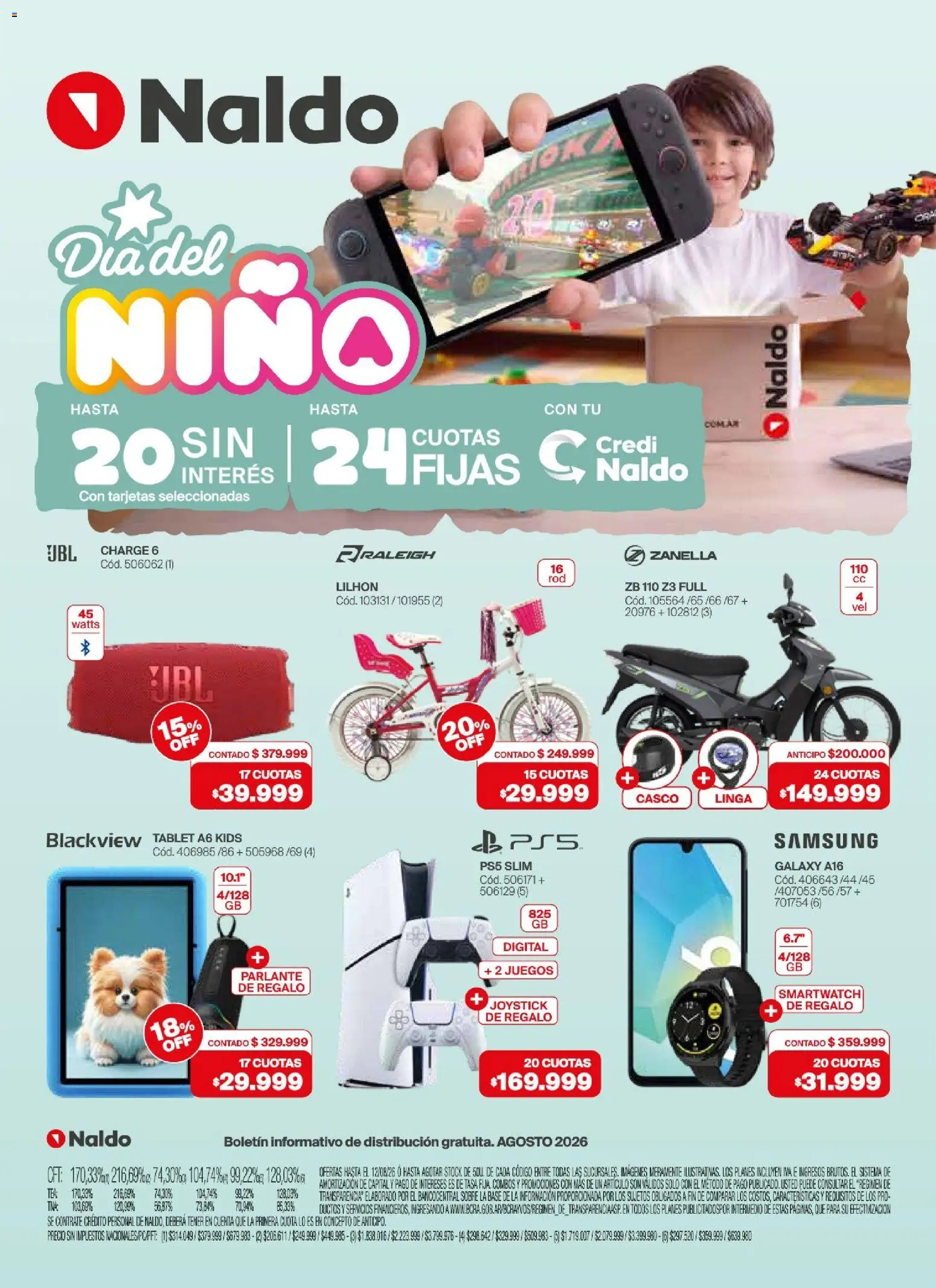 Naldo - Catálogo │ válido desde el 01/08/2026 | Página: 1 | Productos: Sobre, Tablet, Parlante, Joystick