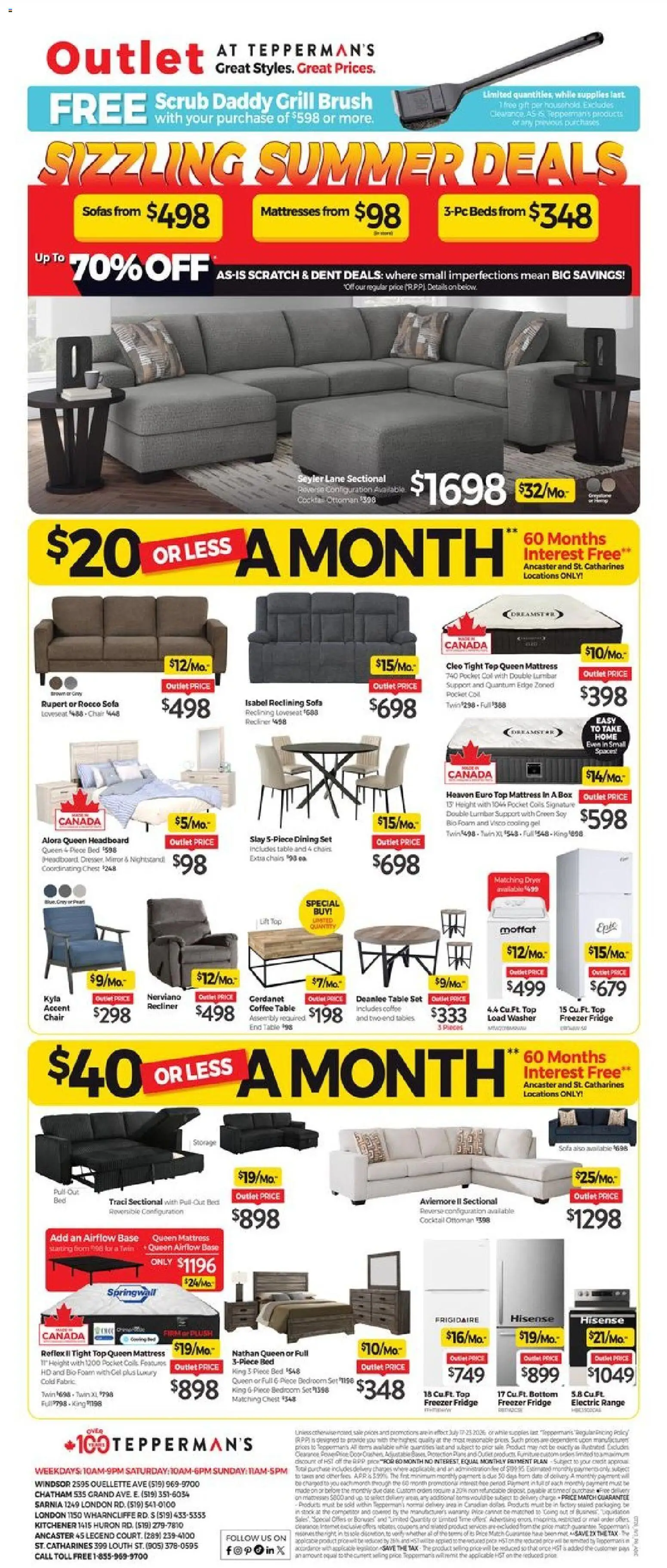 Tepperman's flyer valid from Jul 17, 2026 | Page: 1 | Products: Mattress, Coffee table, Chair, Mirror
