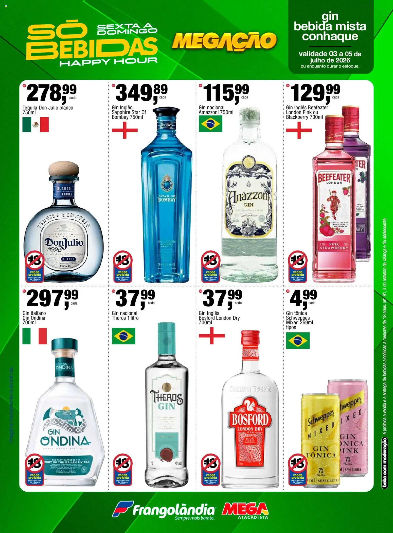Frangolândia Folheto - válido de 03/07/2026 | Página: 5 | Produtos: Conhaque, Tequila, Gin, Bebida