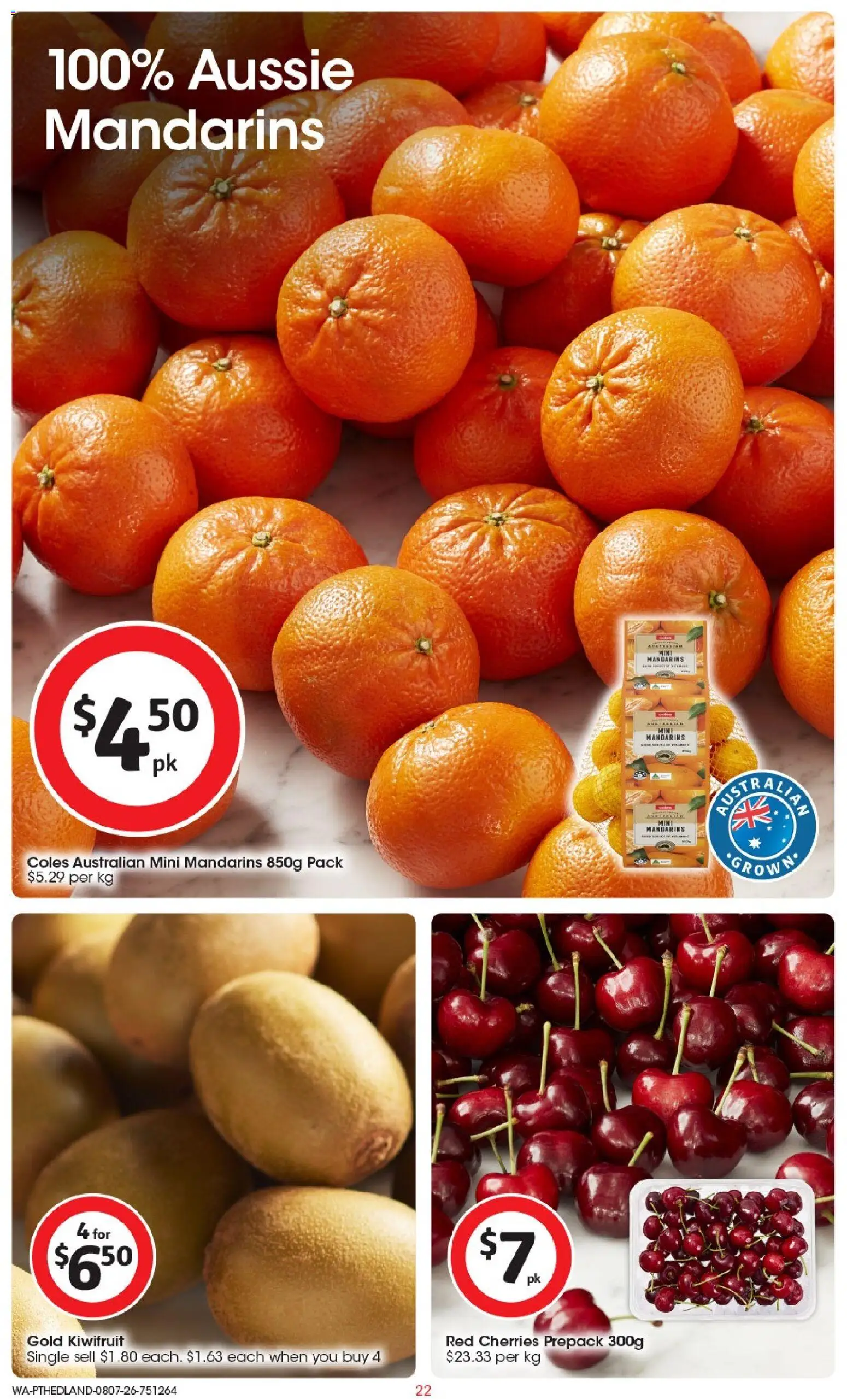 Coles catalogue - valid from 08/07/2026 | Page: 22 | Products: Cherries, Kiwifruit, Mandarins