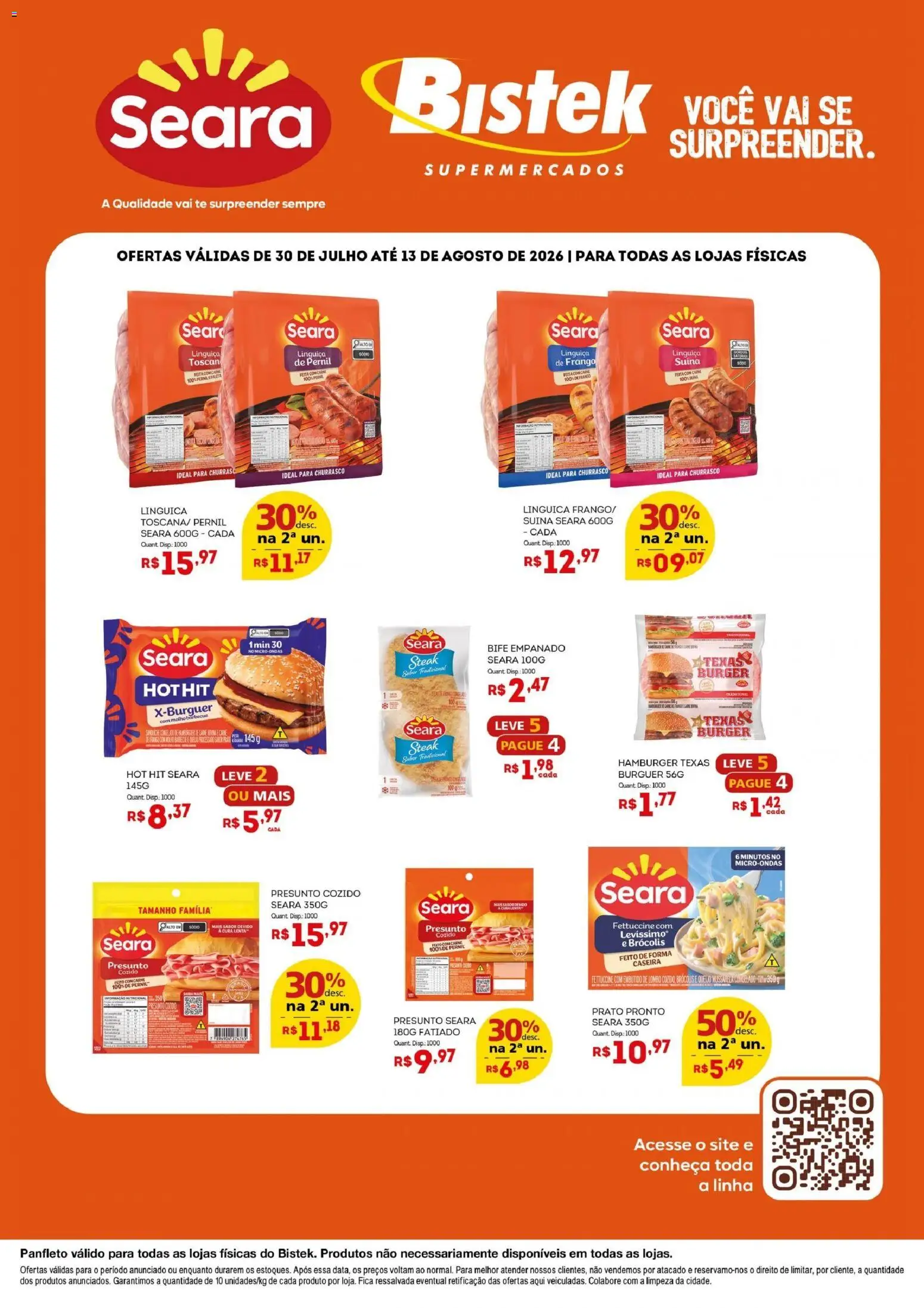 Bistek Supermercados Folheto - válido de 30/07/2026 | Página: 1 | Produtos: Sanduíche, Hambúrguer, Brócolis, Frango