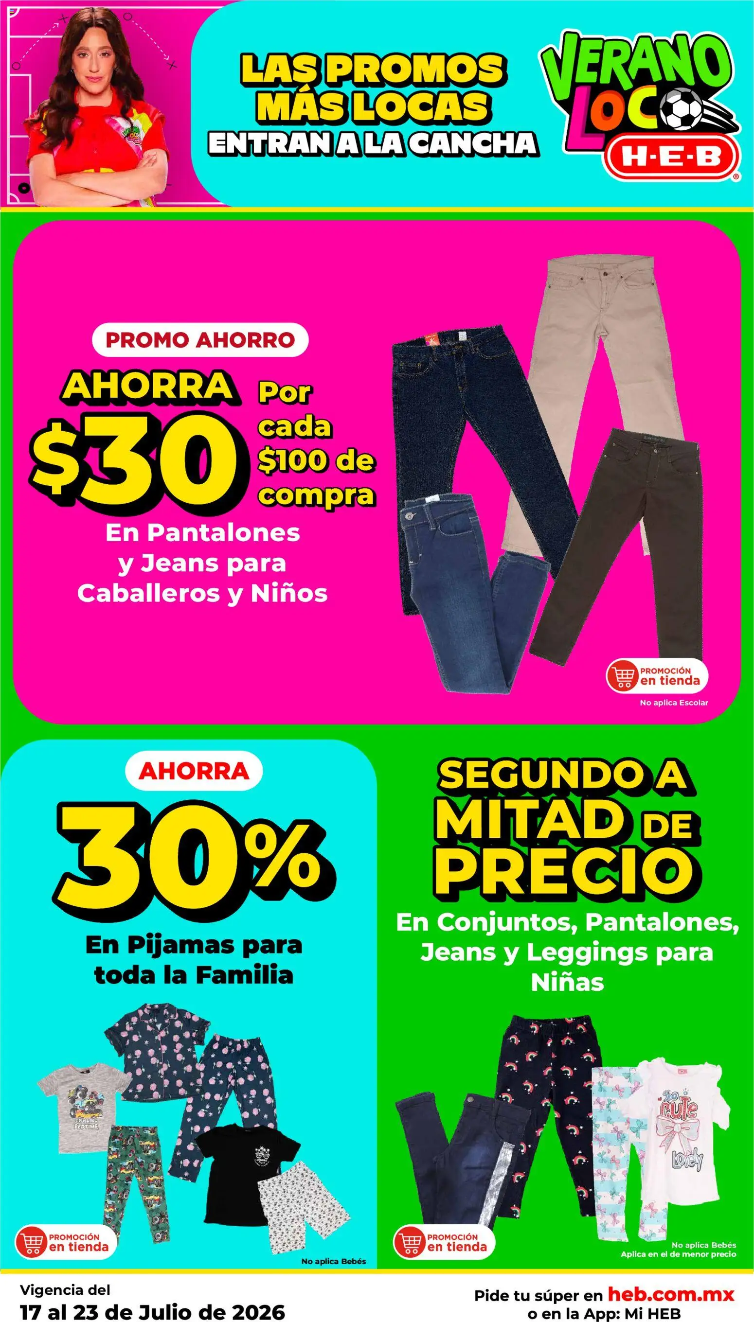 Nuevas ofertas de H-E-B válidas en toda la República Mexicana desde el 17/07/2026. ¡Encuentra las mejores ofertas en H-E-B folleto! | Página: 19 | Productos: Pantalones, Leggings