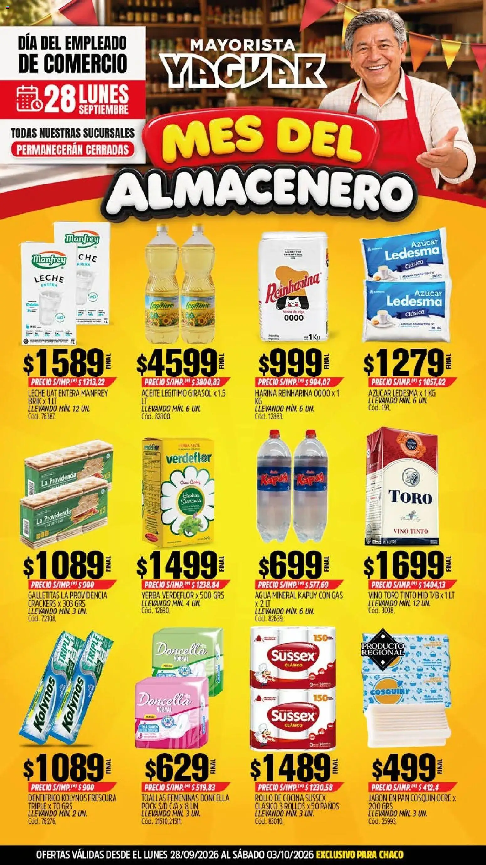 Yaguar - Oferta Semanal Chaco │ válido desde el 28/09/2026 | Página: 1 | Productos: Cocina, Azucar, Leche, Vino