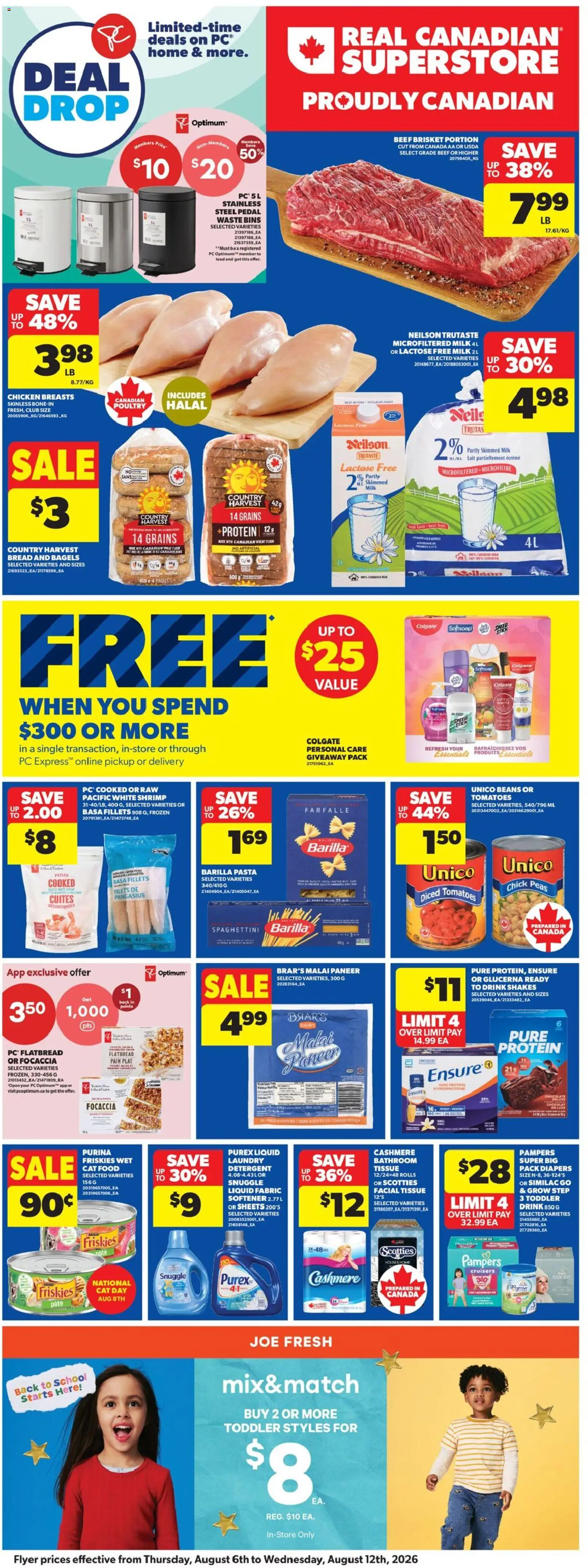 Real Canadian Superstore flyer valid from Aug 6, 2026 | Page: 3 | Products: Chicken breasts, PC, Chicken, Tomatoes