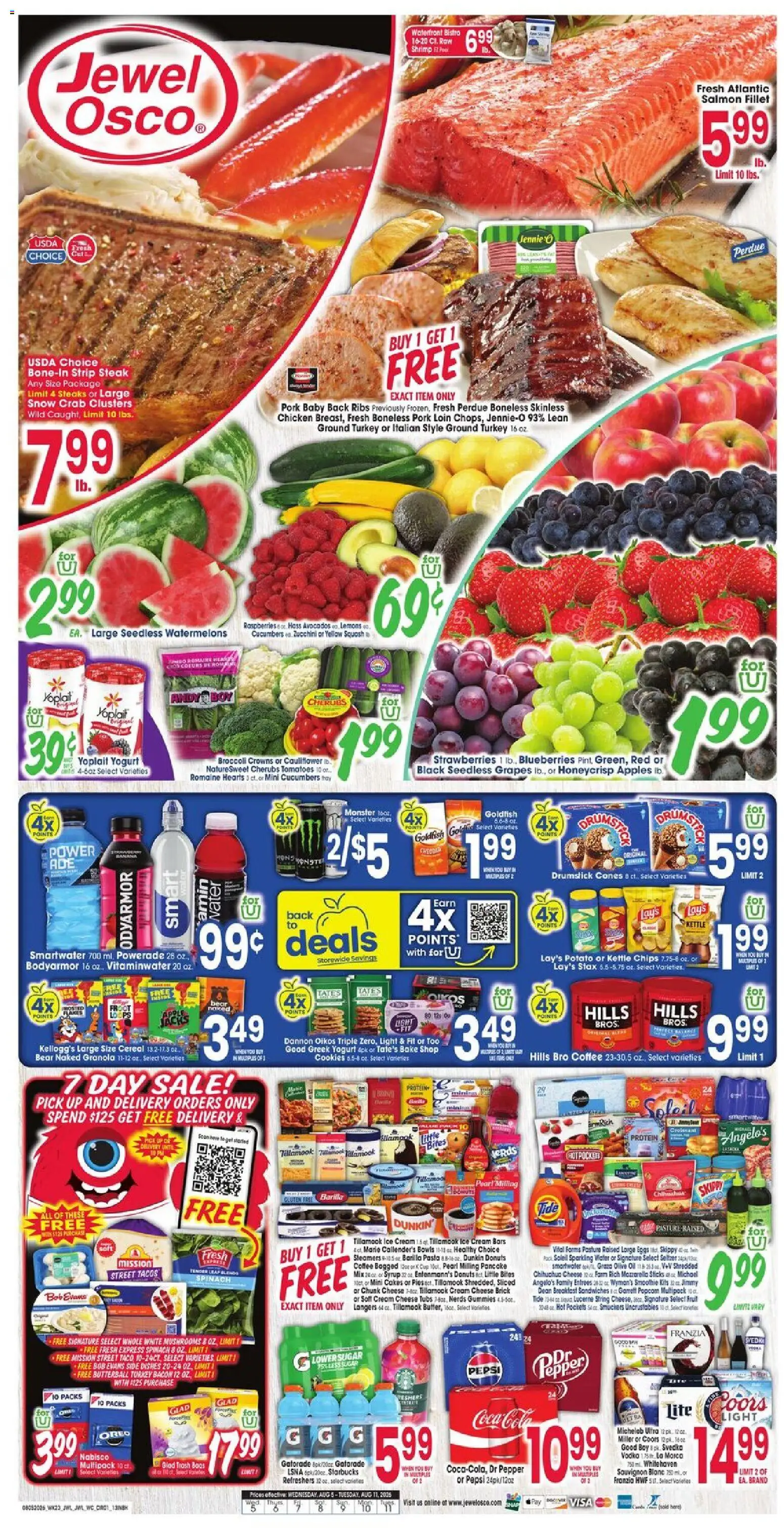 Jewel Osco Weekly Ad - valid from 08/05/2026 | Page: 1 | Products: Broccoli, Pork, Pasta, Sugar