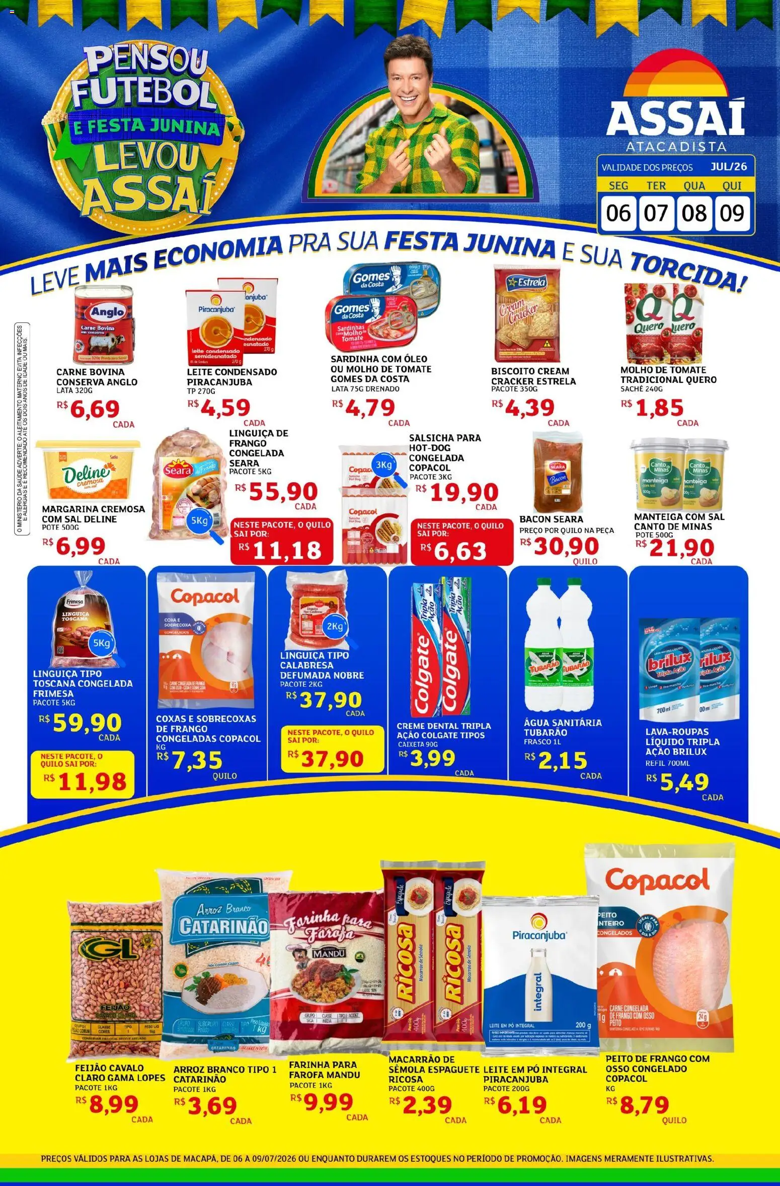 Assaí Atacadista Folheto - válido de 06/07/2026 | Página: 1 | Produtos: Feijão, Molho de tomate, Linguiça, Cream cracker