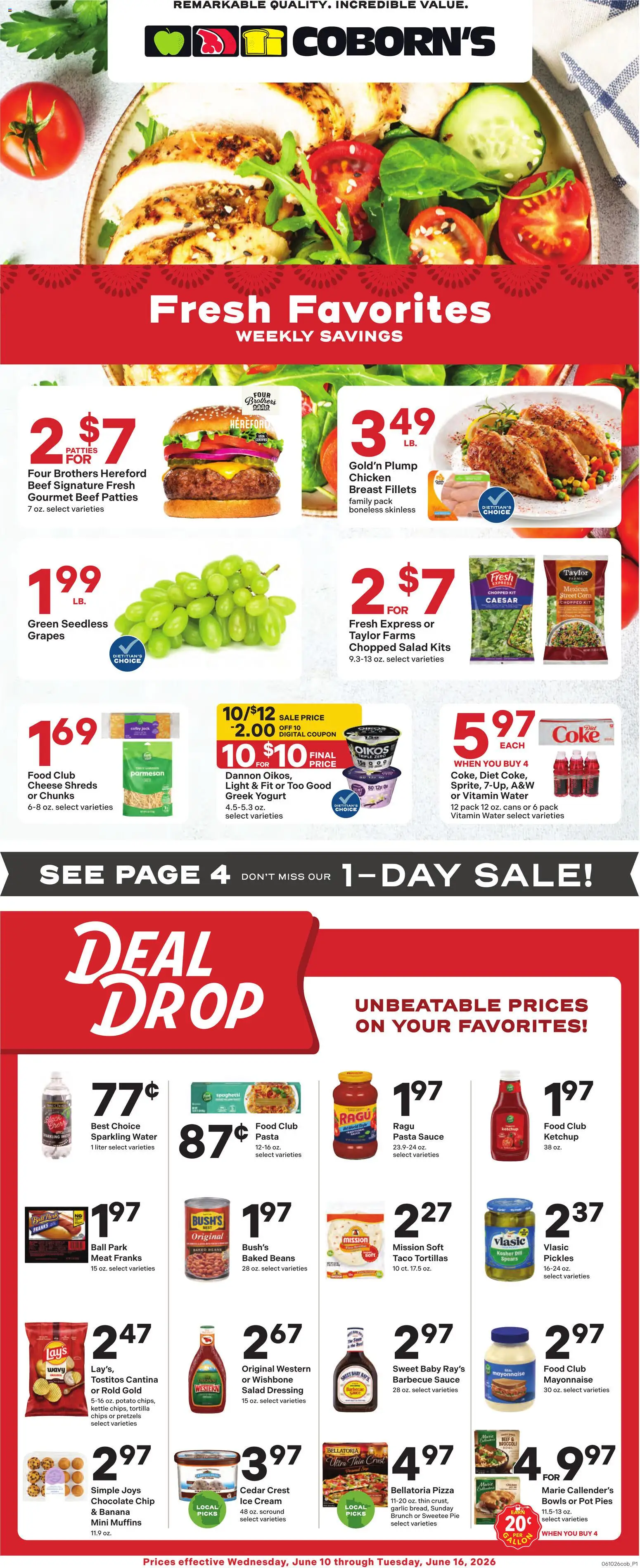 Coborn's Weekly Ad - valid from 10.06.2026 | Page: 1 | Products: Cream, Mayonnaise, Sauce, Chocolate Chip