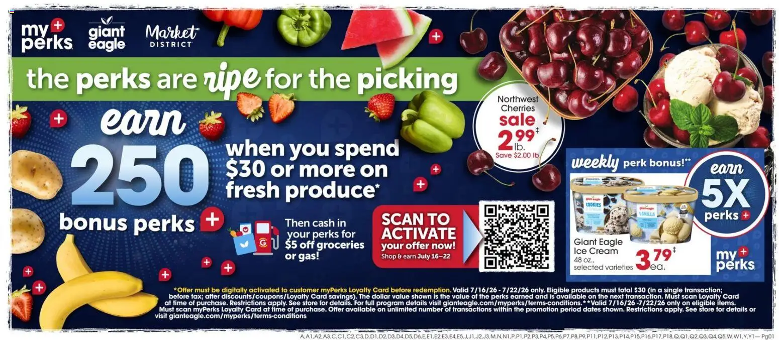 Giant Eagle Weekly Ad - valid from 07/16/2026 | Page: 1 | Products: Cherries, Cream, Cookies, Ice cream