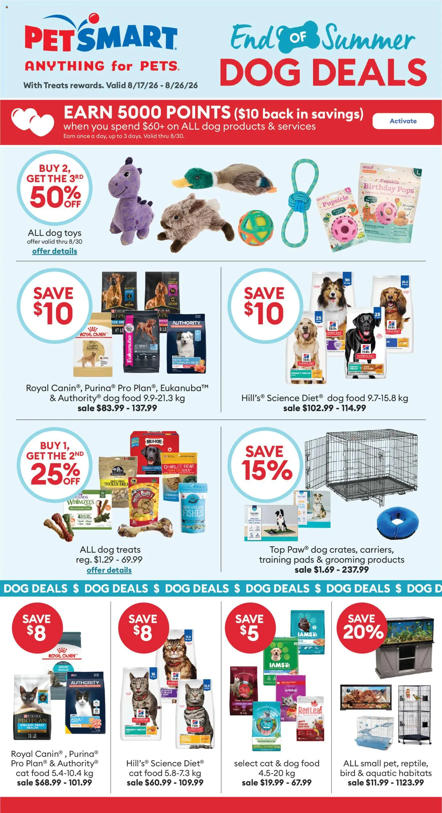 Petsmart flyer valid from Aug 17, 2026 | Page: 1 | Products: Dog food, Snacks, Toys, Chicken