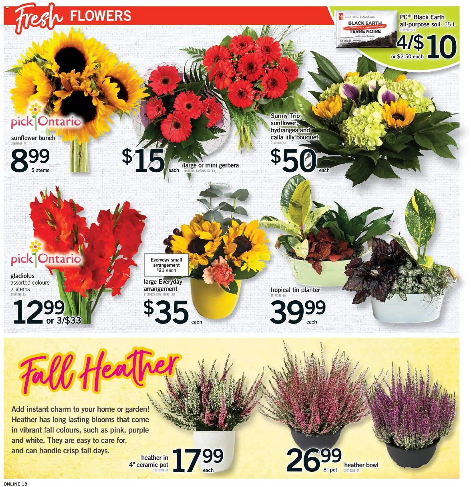 Fortinos flyer valid from Aug 27, 2026 | Page: 17 | Products: Flowers, Heather, Soil, Gerbera