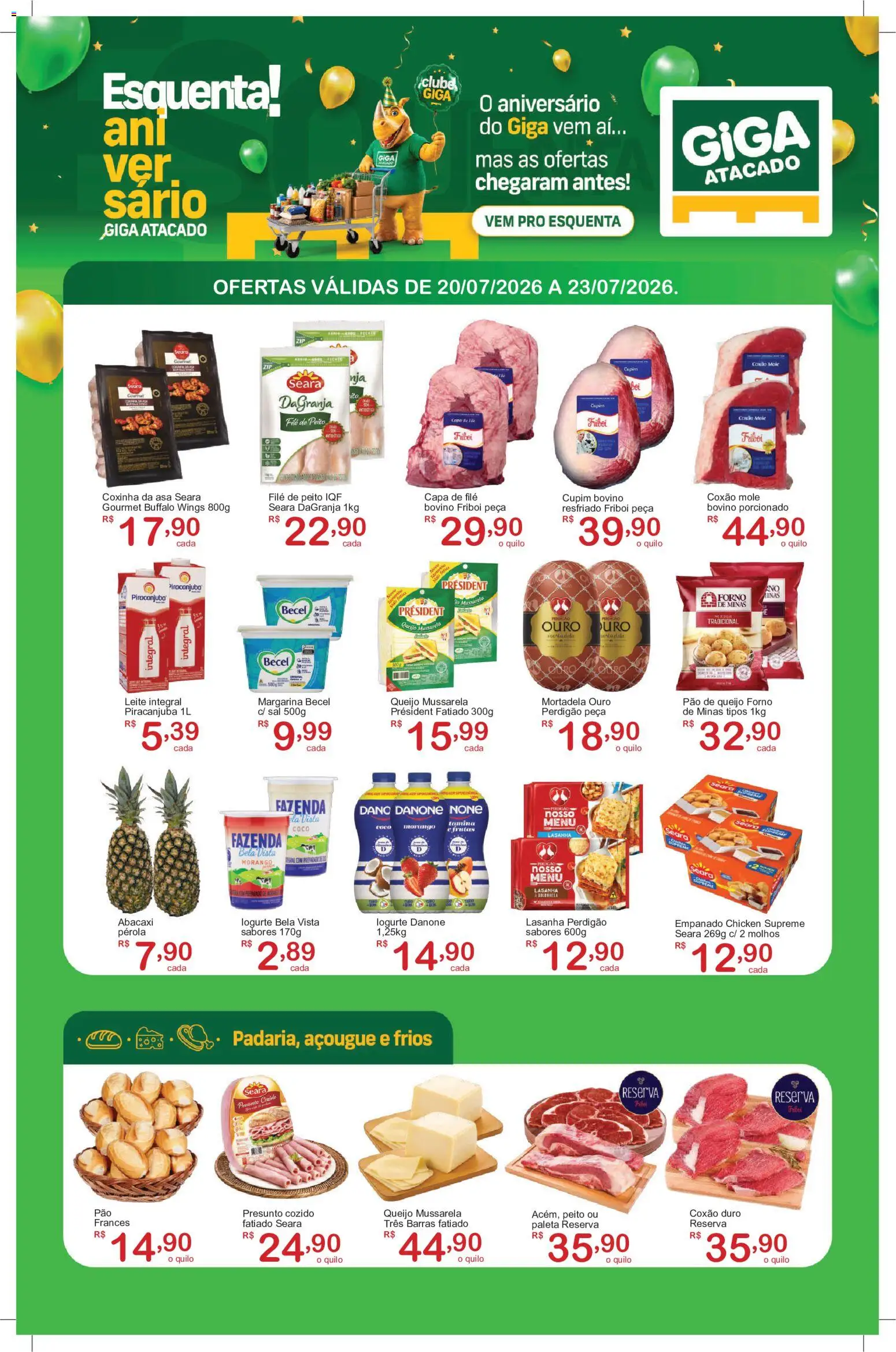 GIGA Atacado Folheto - válido de 20/07/2026 | Página: 1 | Produtos: Leite, Pão, Lasanha, Mussarela