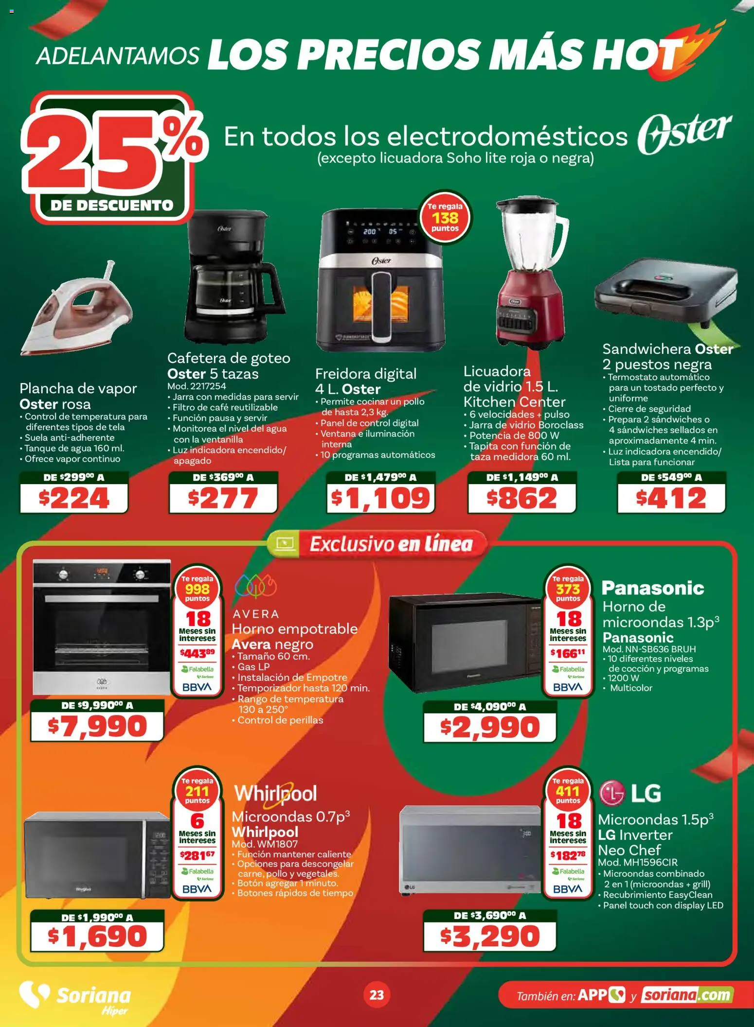 Nuevas ofertas de Soriana válidas en toda la República Mexicana desde el 14.05.2026. ¡Encuentra las mejores ofertas en Soriana Hot Sale! | Página: 23 | Productos: Sandwichera, Horno, Licuadora, Té