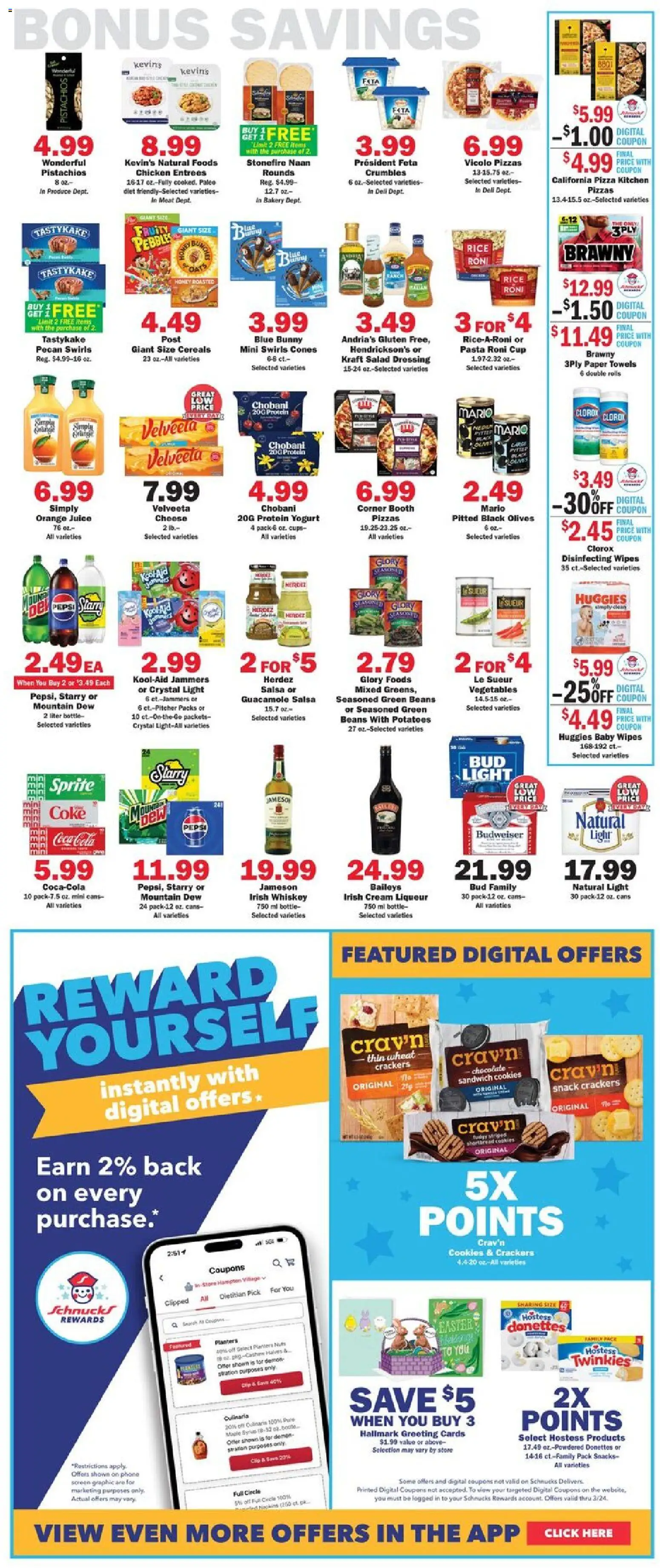 Schnucks Weekly Ad - valid from 18.03.2026 | Page: 5 | Products: Cheese, Juice, Whiskey, Potatoes