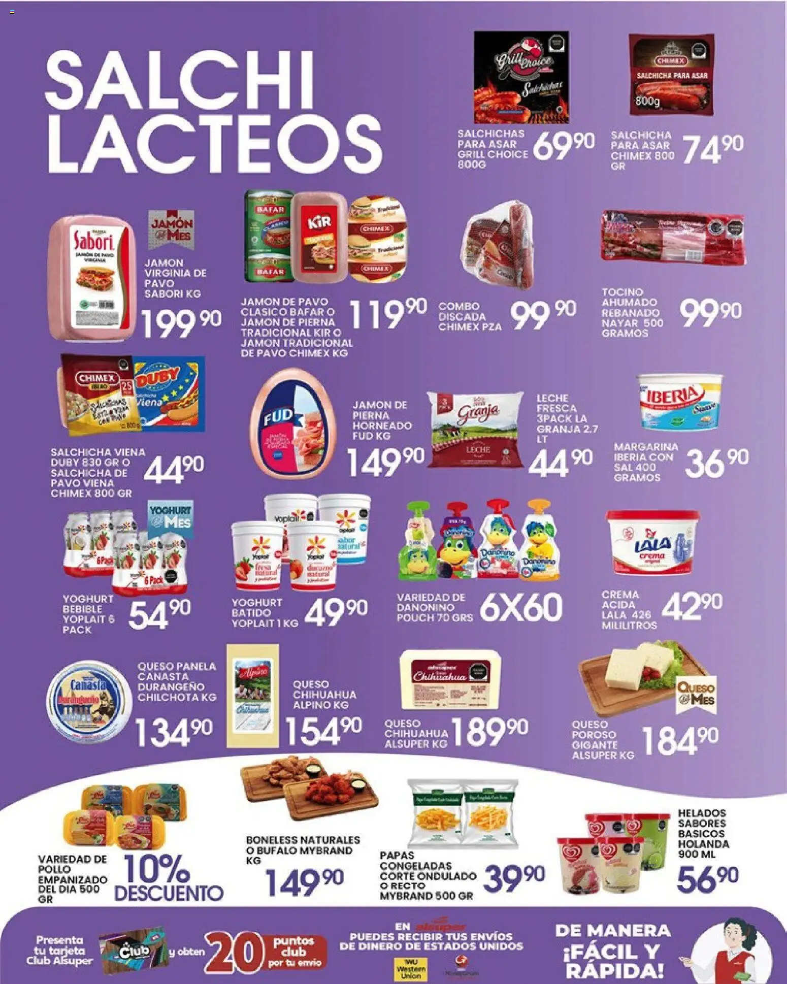 Nuevas ofertas de Alsuper válidas en toda la República Mexicana desde el 10.04.2026. ¡Encuentra las mejores ofertas en Alsuper folleto Durango! | Página: 3 | Productos: Tocino, Leche, Queso, Margarina