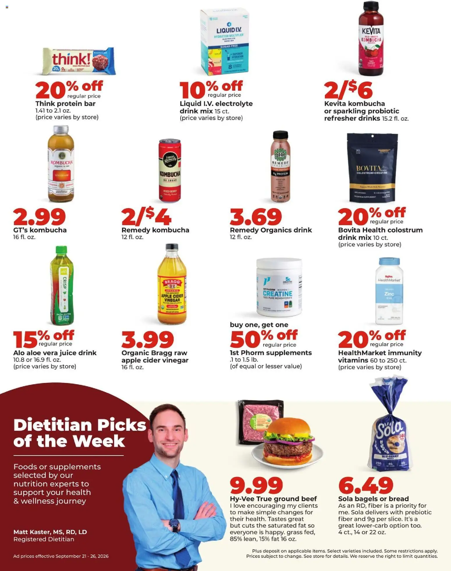 HyVee Weekly Ad - valid from 09/21/2026 | Page: 34 | Products: Zinc, Creatine, Protein bar, Aloe Vera