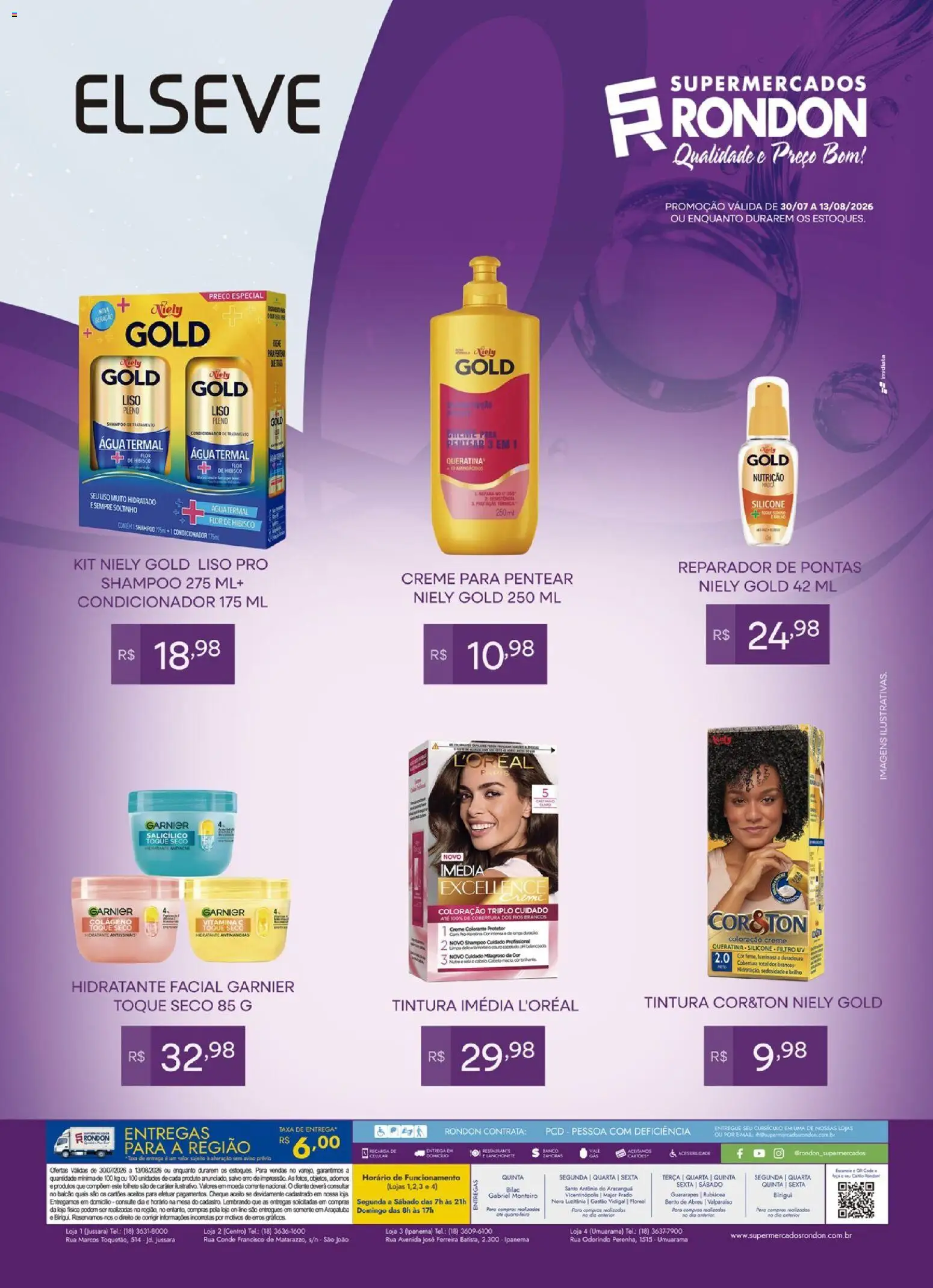Supermercados Rondon Folheto - válido de 30/07/2026 | Página: 2 | Produtos: Shampoo, Condicionador, Mesa, Creme para pentear