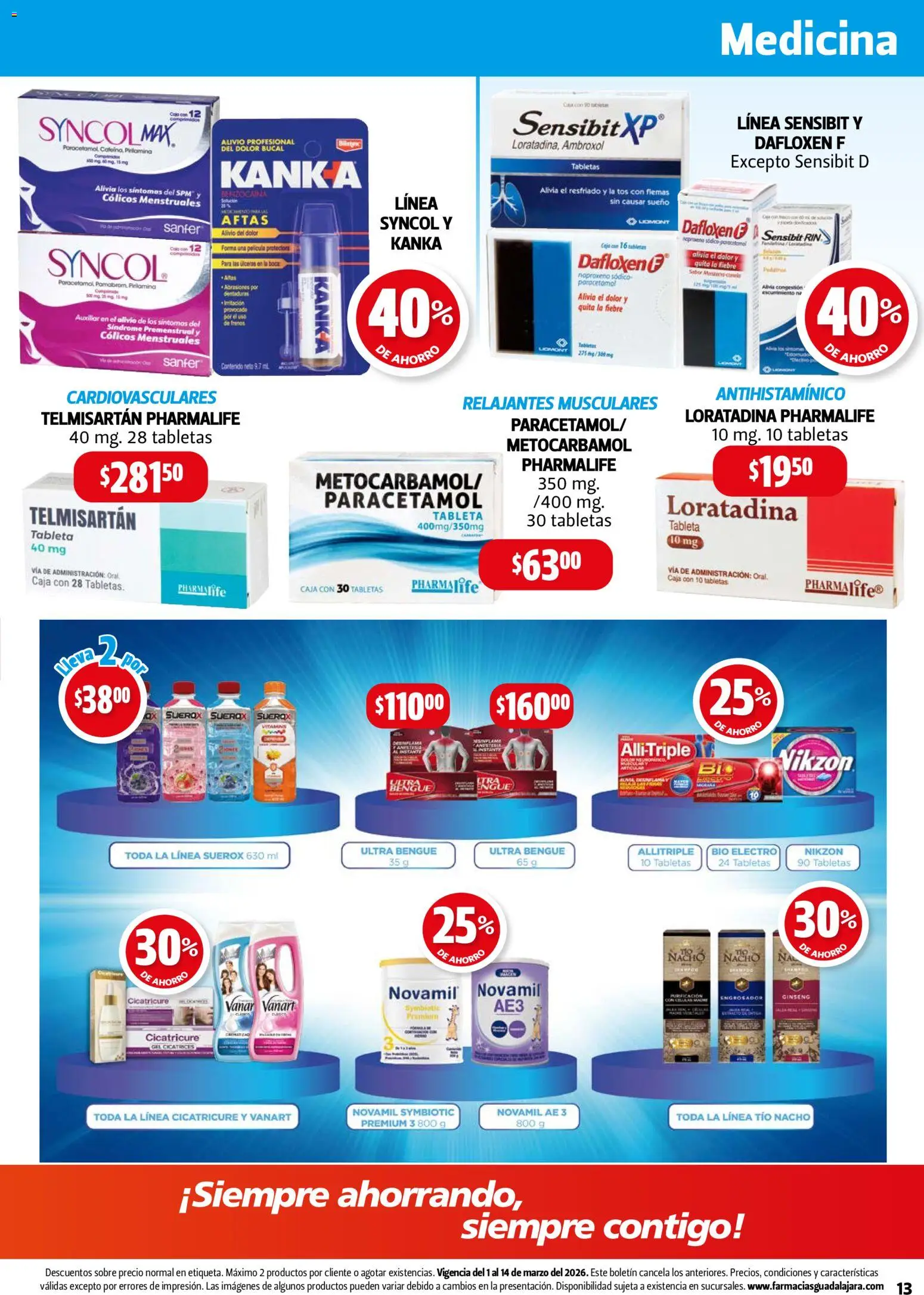 Nuevas ofertas de Farmacia Guadalajara válidas en toda la República Mexicana desde el 01/03/2026. ¡Encuentra las mejores ofertas en Farmacia Guadalajara catálogo! | Página: 13 | Productos: Caja, Tableta, Sobre