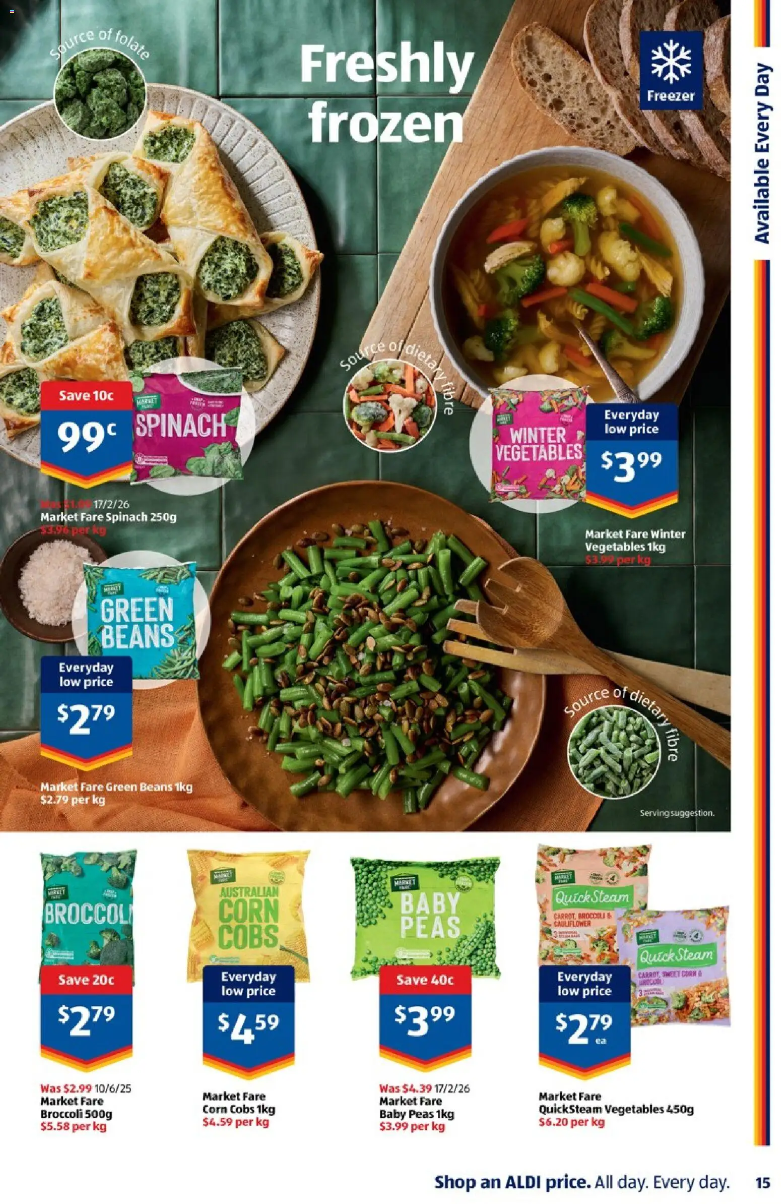 Aldi catalogue - valid from 01/07/2026 | Page: 15 | Products: Spinach, Vegetables, Cauliflower, Freezer