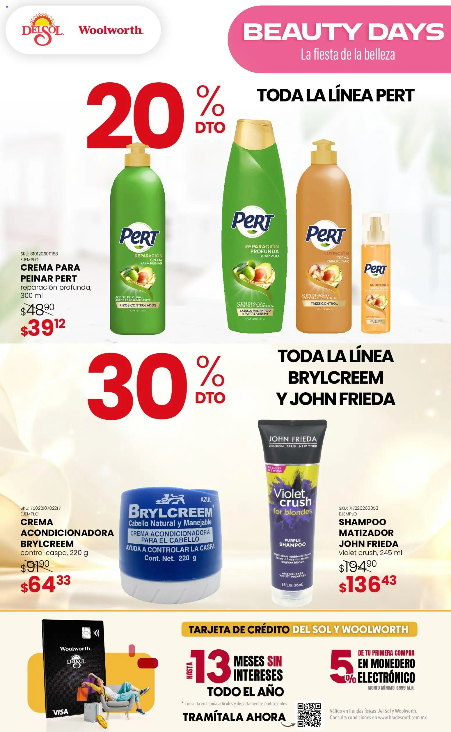 Nuevas ofertas de Del Sol y Woolworth válidas en toda la República Mexicana desde el 13/08/2026. ¡Encuentra las mejores ofertas en Del Sol y Woolworth katalog Beauty Days! | Página: 2 | Productos: Crema, Aceite de oliva, Monedero, Aceite