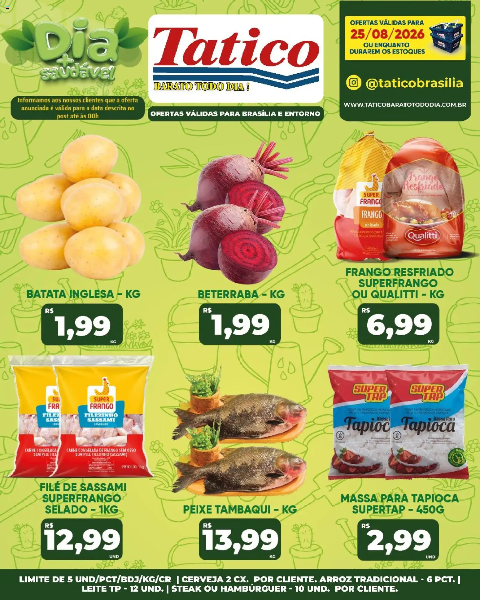 Tatico Folheto - válido de 25/08/2026 | Página: 18 | Produtos: Mandioca, Tapioca, Frango resfriado, Hambúrguer