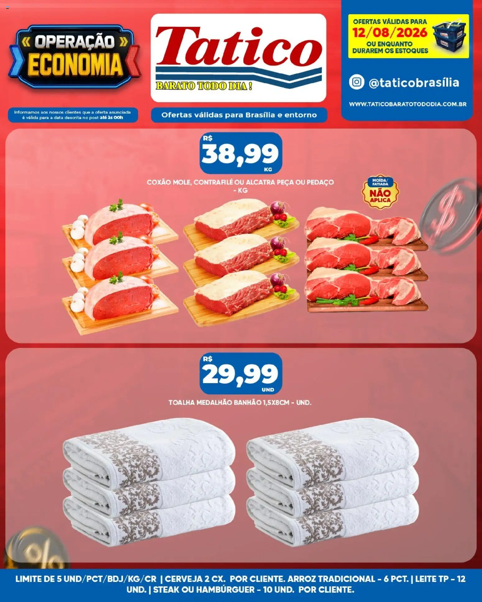 Tatico Folheto - válido de 12/08/2026 | Página: 14 | Produtos: Steak, Alcatra, Cerveja, Hambúrguer