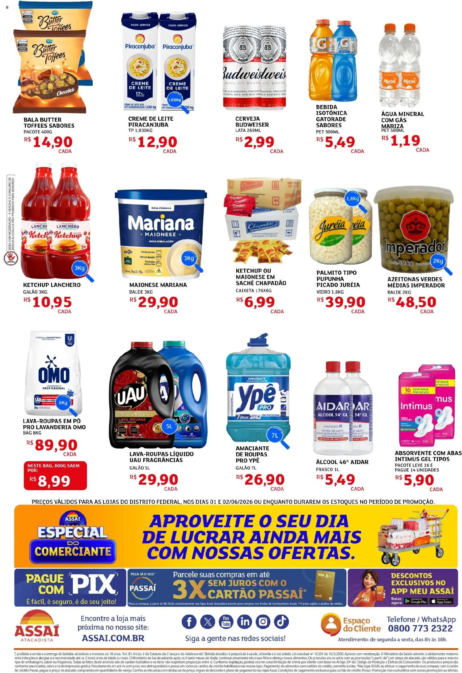 Assaí Atacadista Folheto - válido de 01.06.2026 | Página: 2 | Produtos: Pó, Palmito, Água mineral, Amaciante