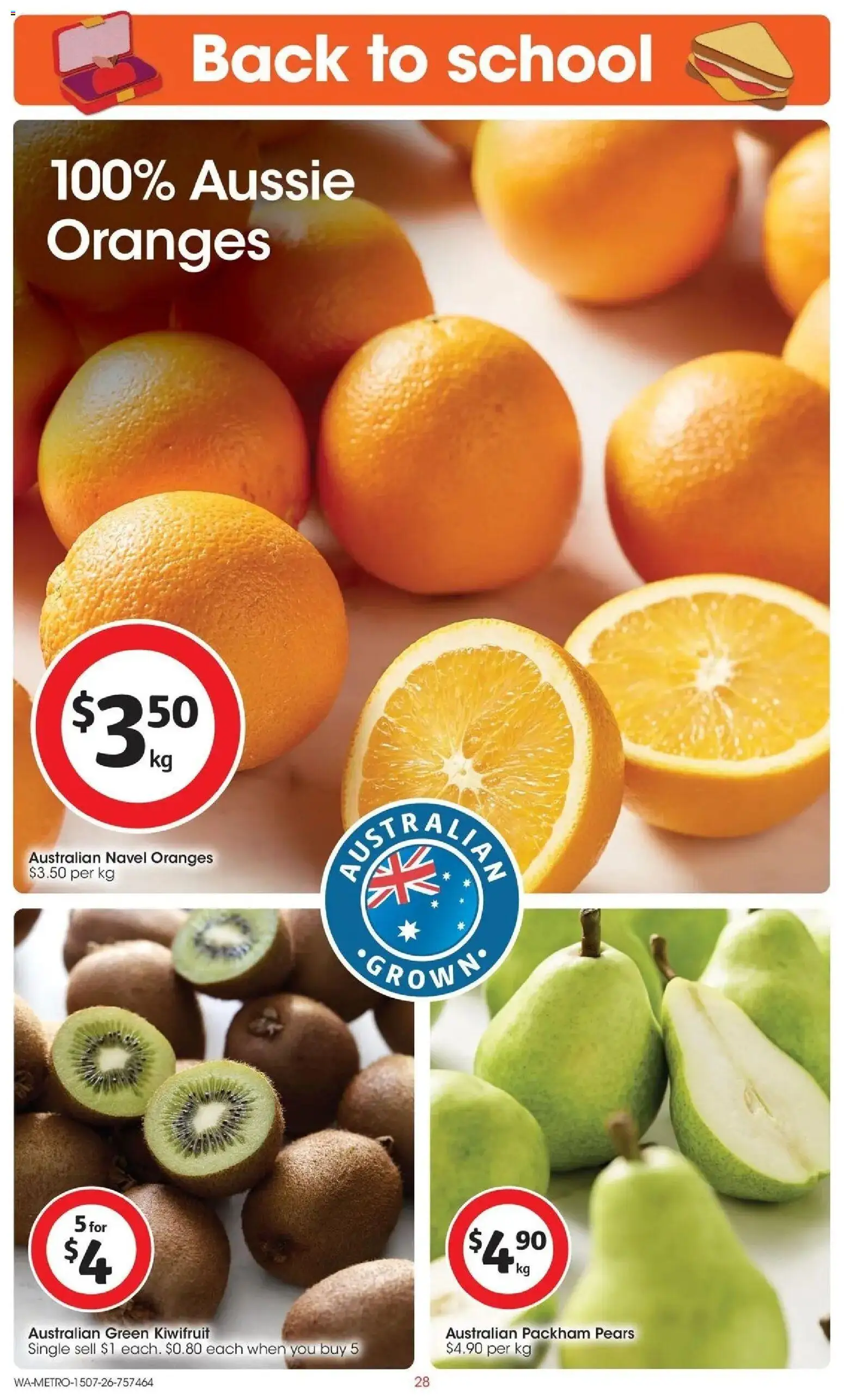 Coles catalogue - valid from 15/07/2026 | Page: 28 | Products: Oranges, Kiwifruit, Pears