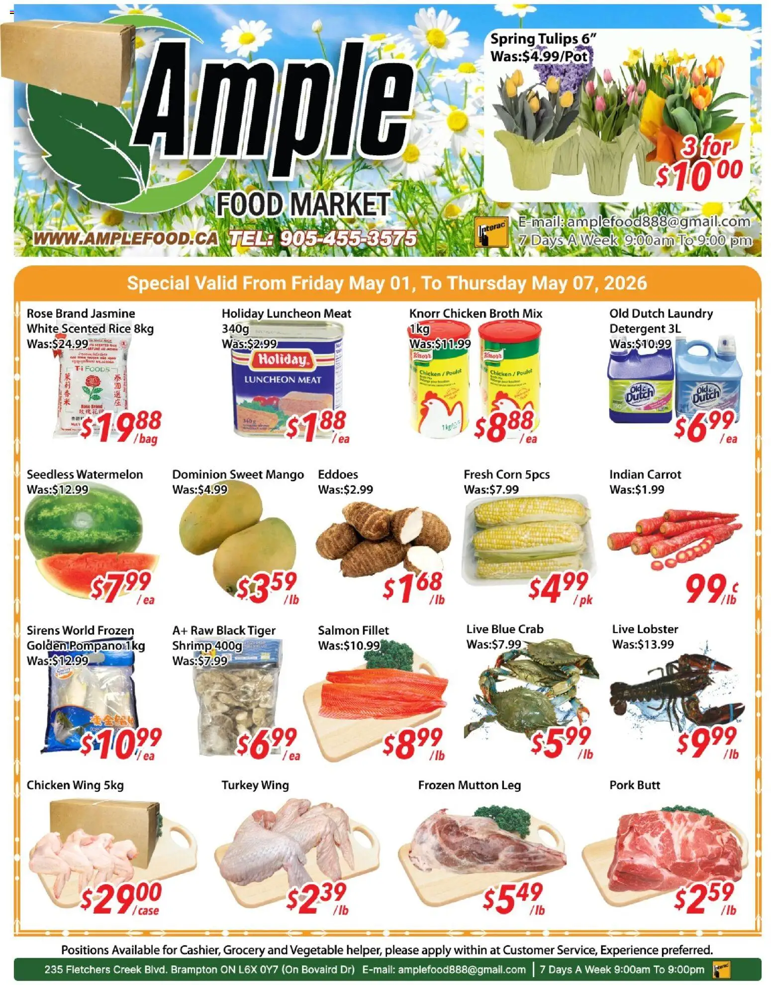 Ample Food Market flyer valid from 01.05.2026 | Page: 1 | Products: Rice, Turkey, Chicken, Pork