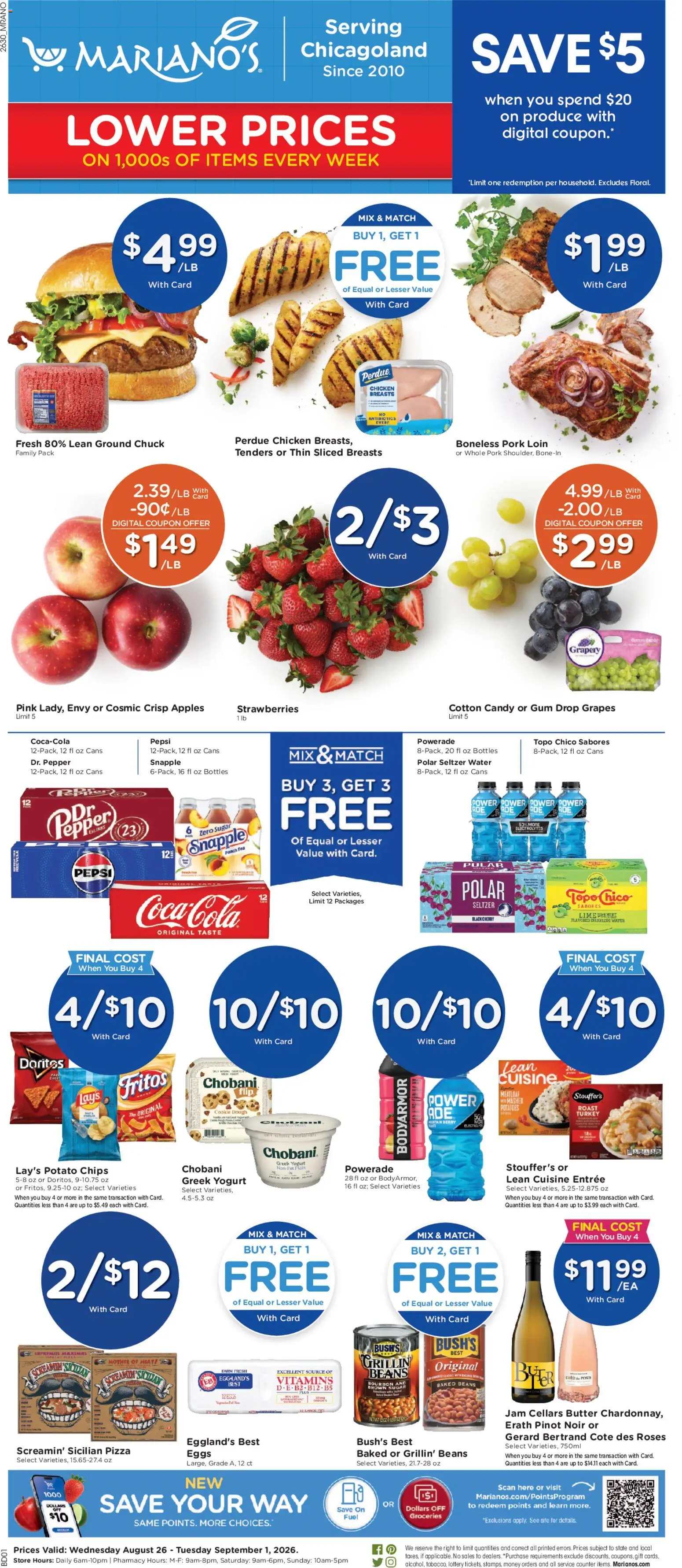 Mariano's Weekly Ad - valid from 08/26/2026 | Page: 1 | Products: Turkey, Chips, Lime, Greek yogurt