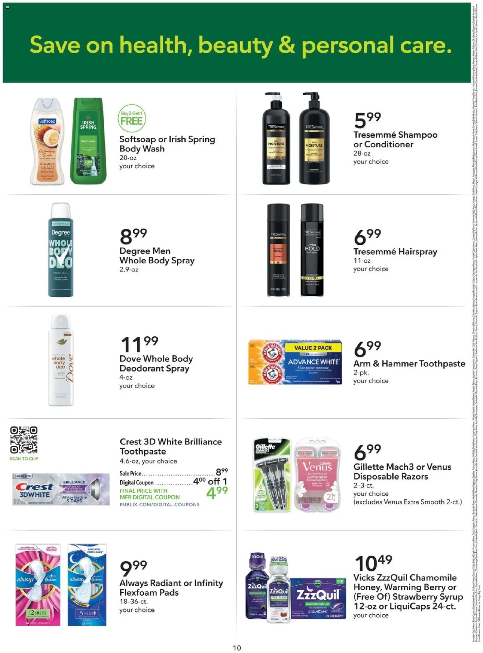 Publix Extra Savings - valid from 07/29/2026 | Page: 10 | Products: Clip, Shampoo, Toothpaste, Pads