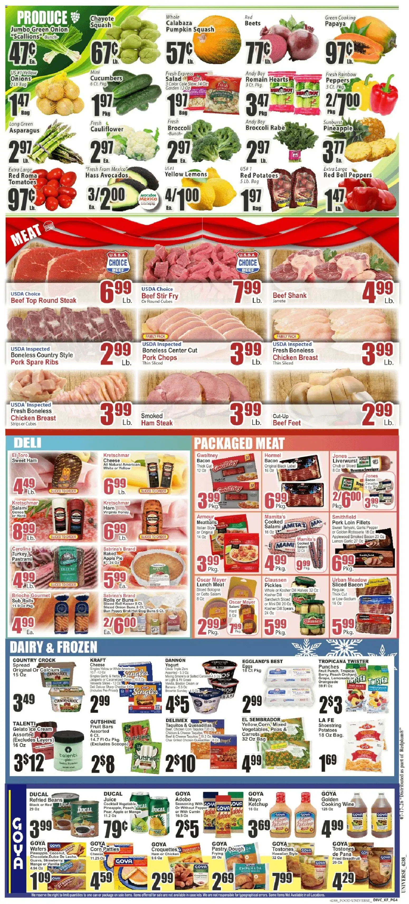 Food Universe Weekly Ad - valid from 07/17/2026 | Page: 4 | Products: Ham, Juice, Cucumbers, Garlic