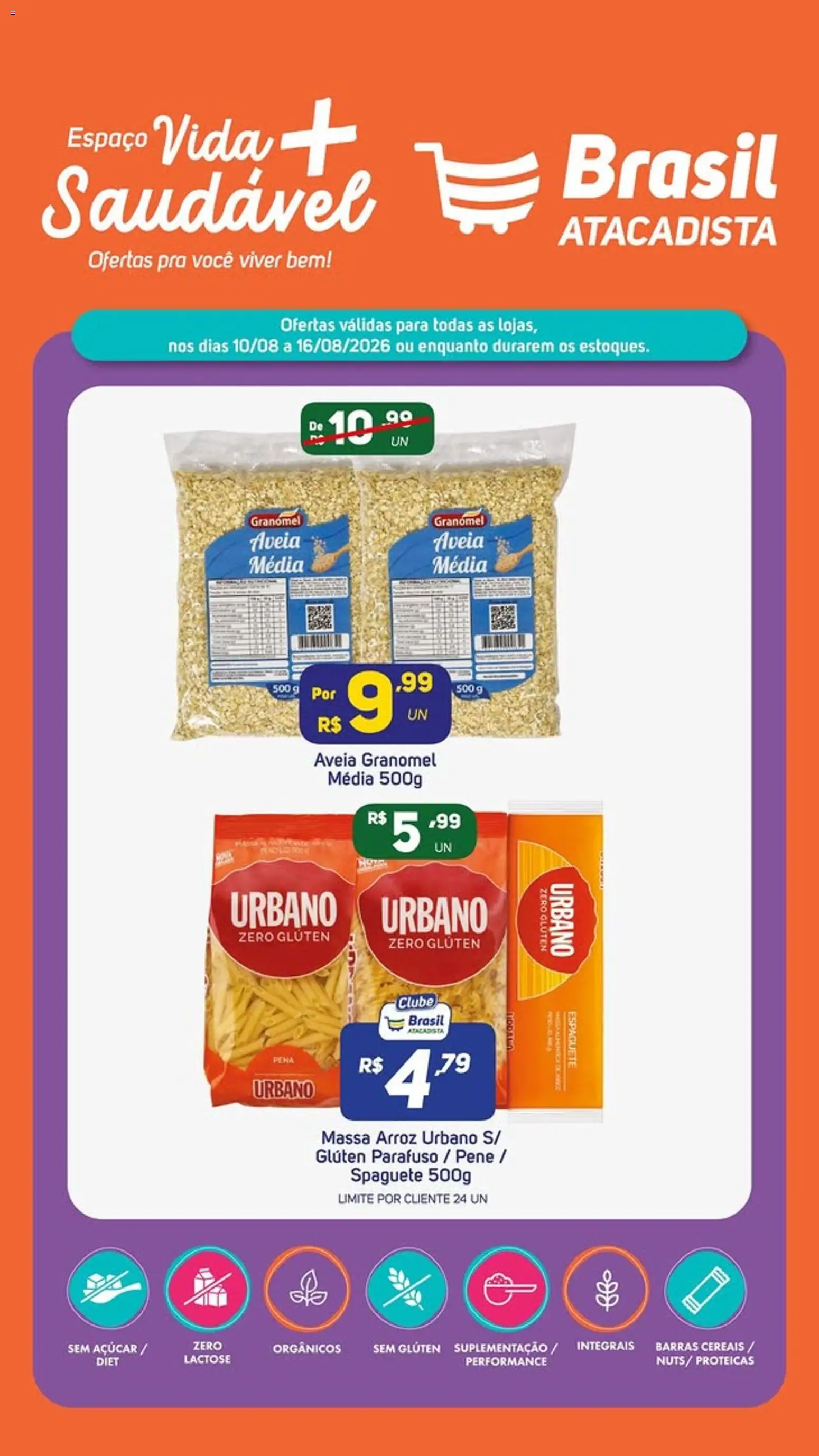 Brasil Atacadista Folheto - válido de 10/08/2026 | Página: 2 | Produtos: Espaguete, Cereais, Aveia, Açúcar