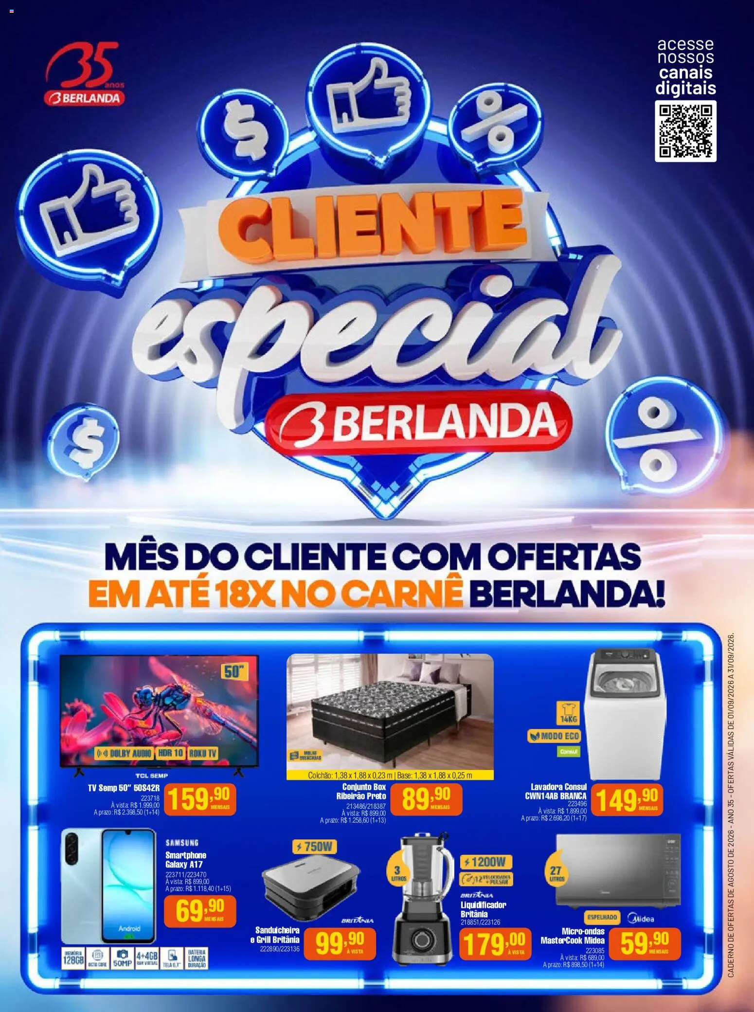 Berlanda Folheto - válido de 01/09/2026 | Página: 1 | Produtos: Grill, Sanduicheira, Bateria, Áudio