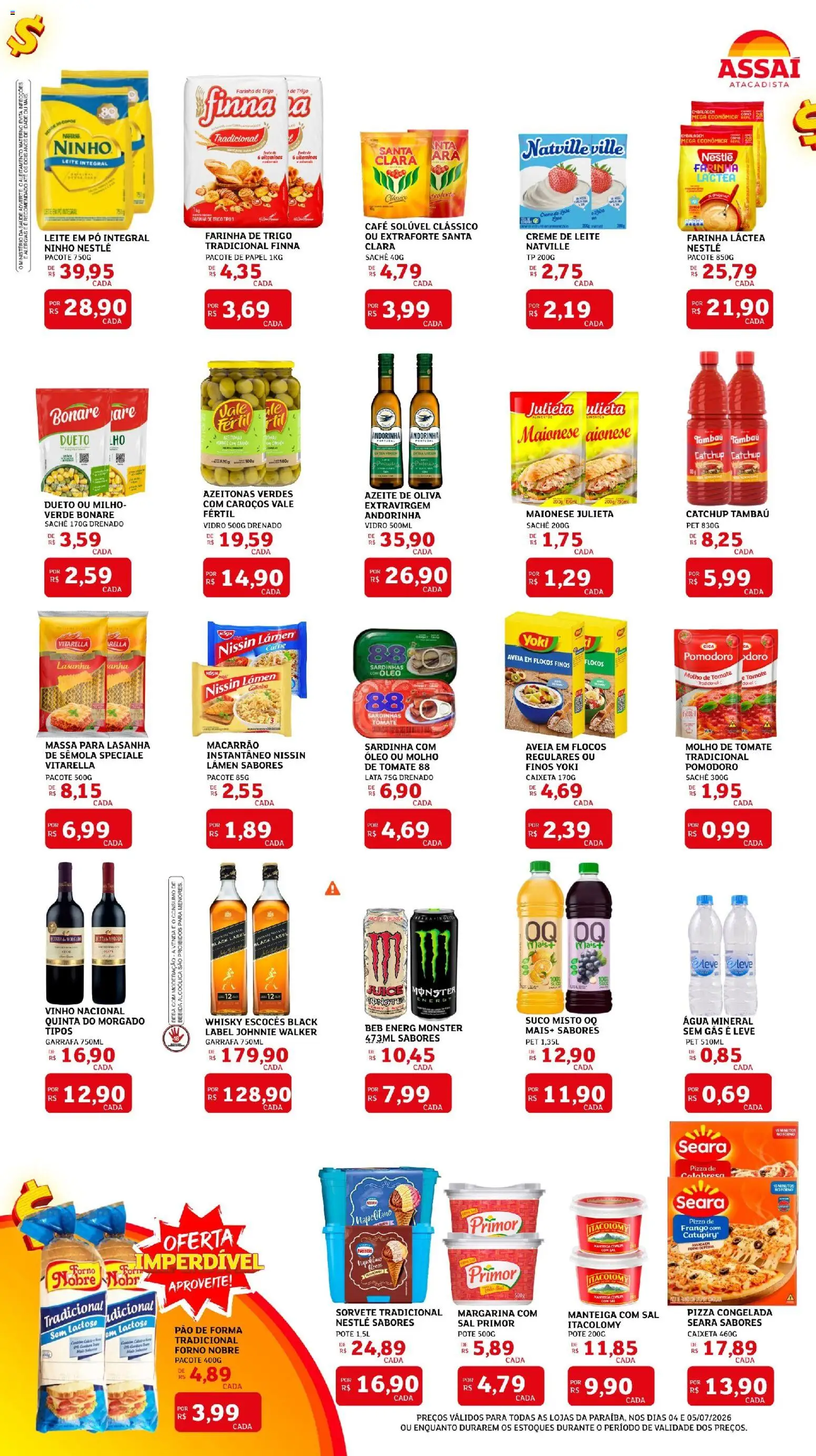 Assaí Atacadista Folheto - válido de 04/07/2026 | Página: 2 | Produtos: Pão, Macarrão, Pão de forma, Aveia