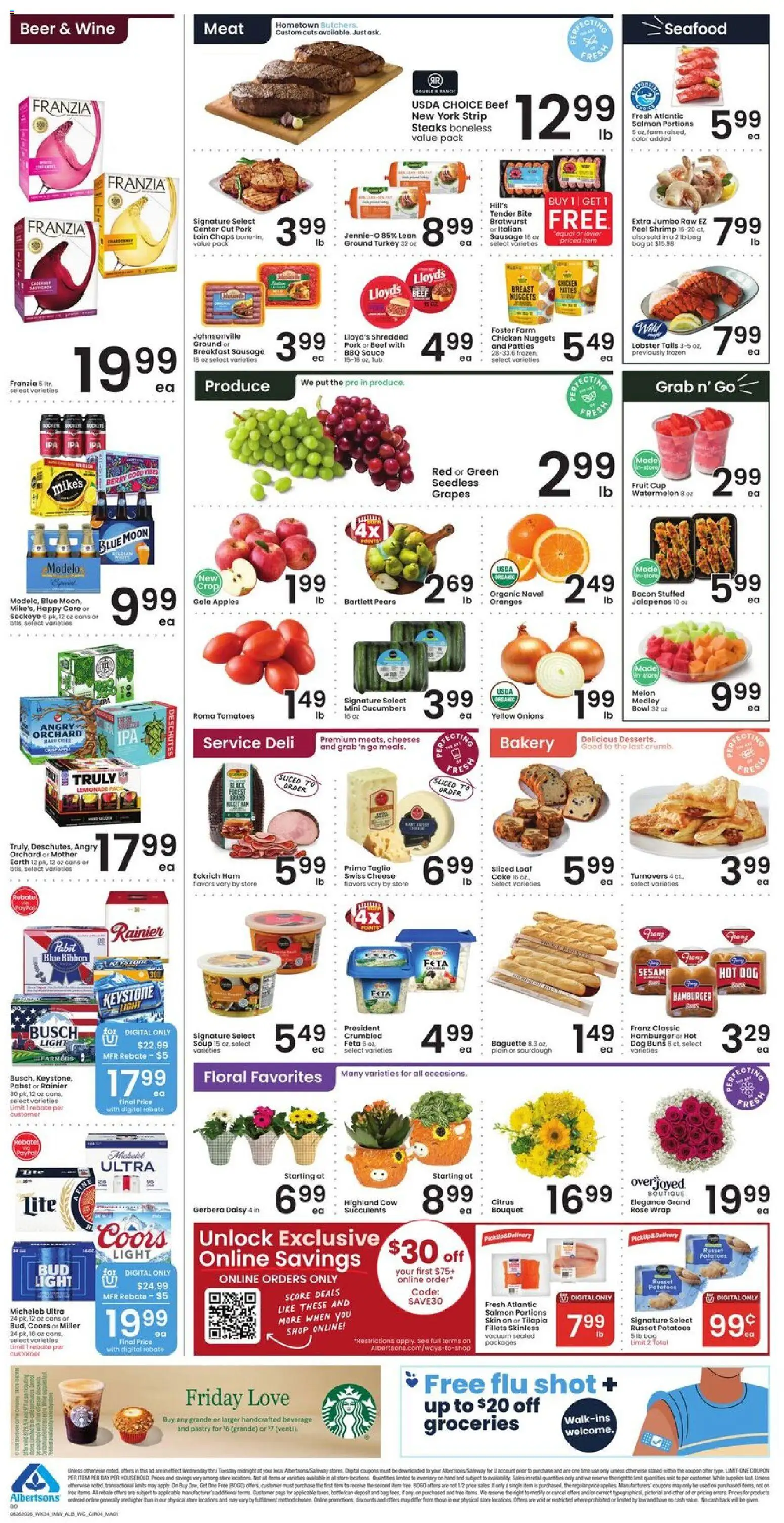 Albertsons Weekly Ad - valid from 08/26/2026 | Page: 5 | Products: Gerbera, Tilapia, Watermelon, Baguette