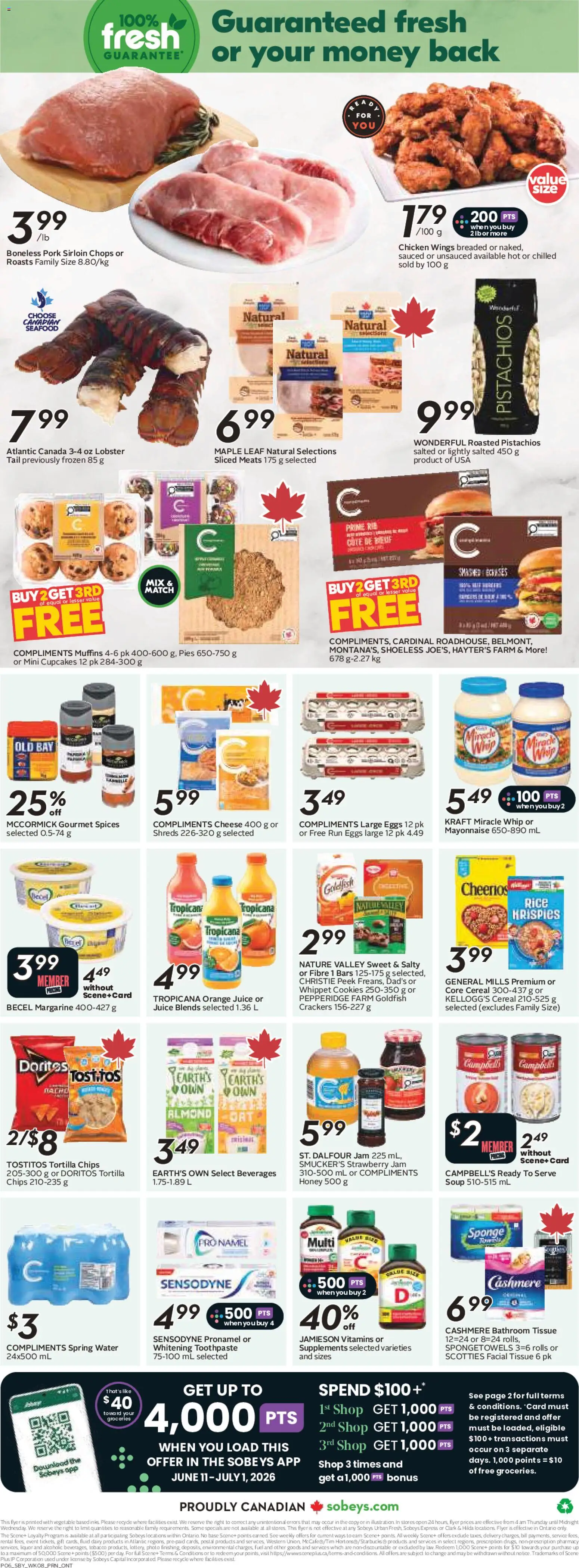 Sobeys flyer valid from 18.06.2026 | Page: 4 | Products: Cookies, Chicken wings, Sponge, Eggs