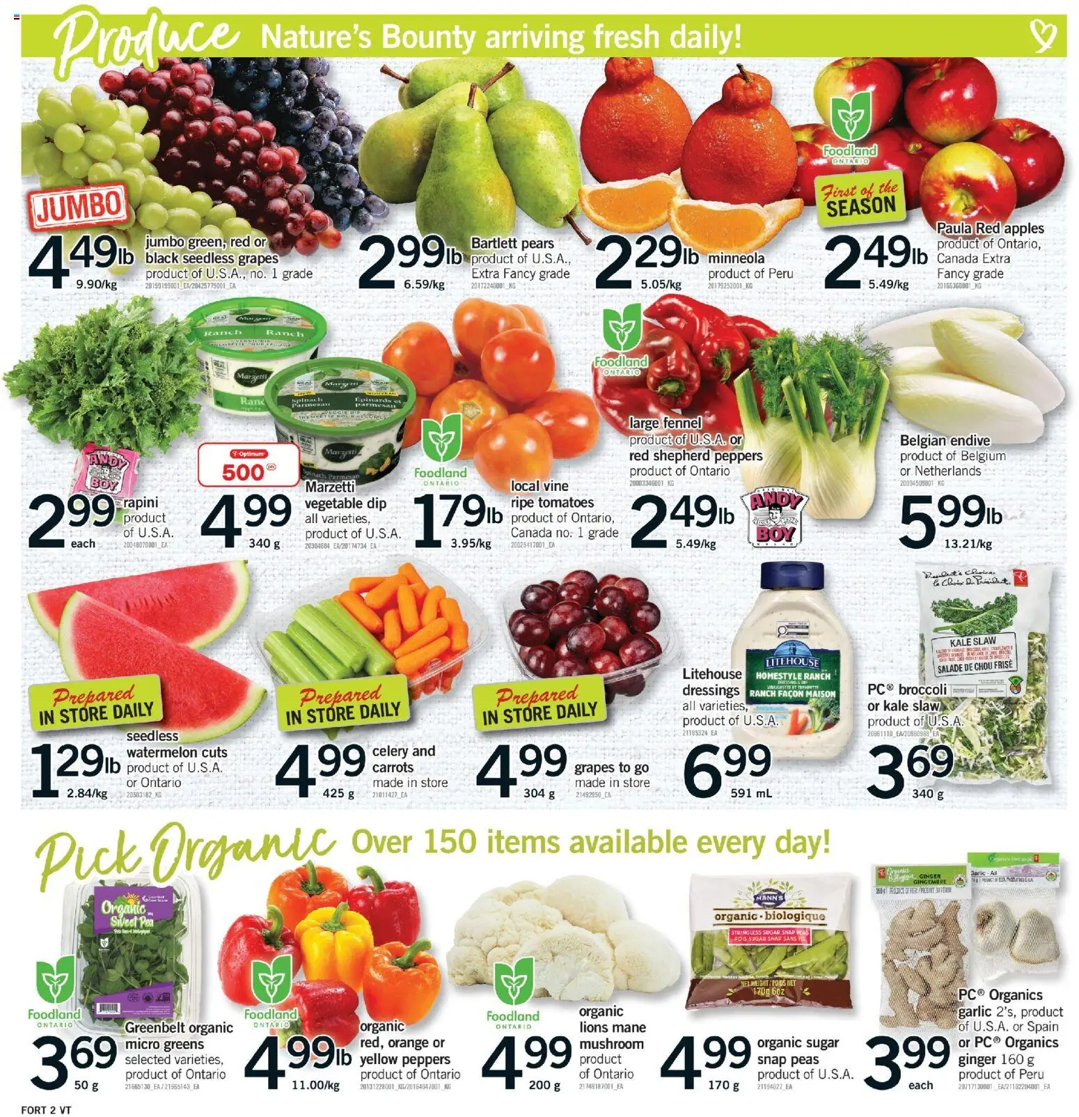 Fortinos flyer valid from Sep 3, 2026 | Page: 3 | Products: Broccoli, Garlic, Grapes, Pears
