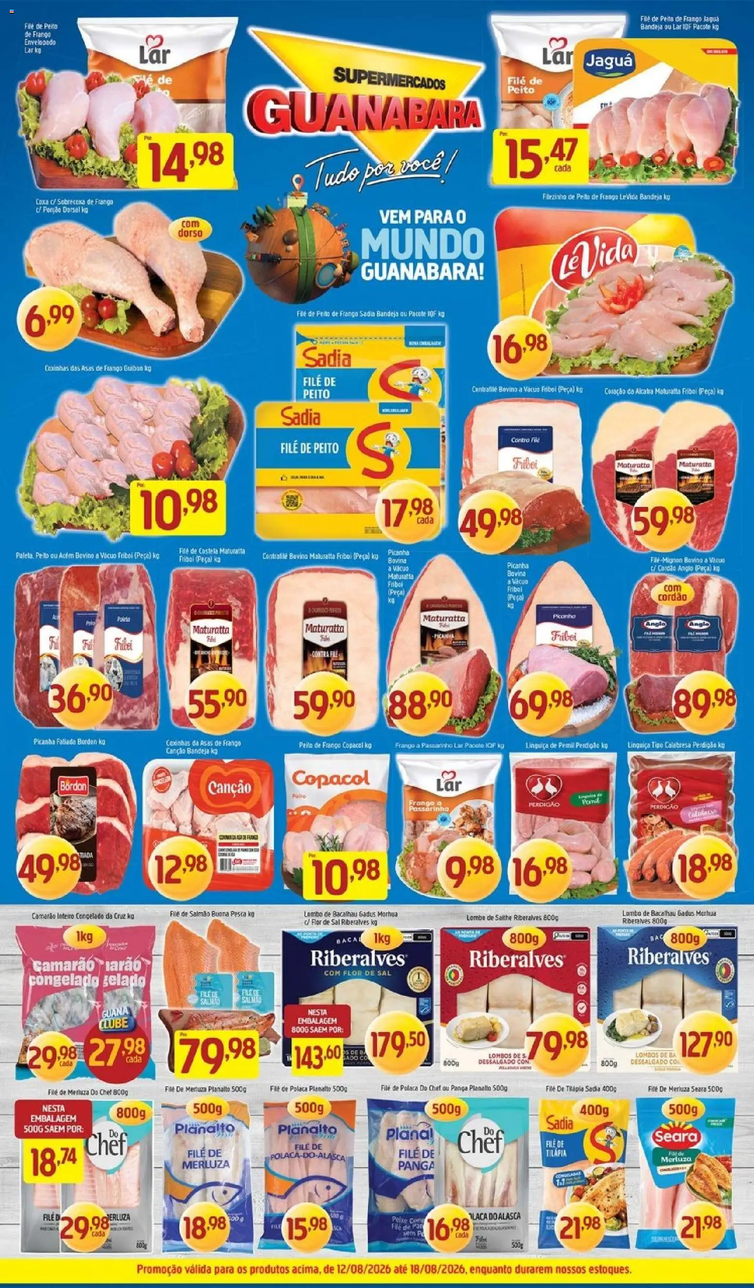 Supermercados Guanabara Folheto - válido de 12/08/2026 | Página: 9 | Produtos: Bacalhau, Contra filé, Picanha, File de polaca