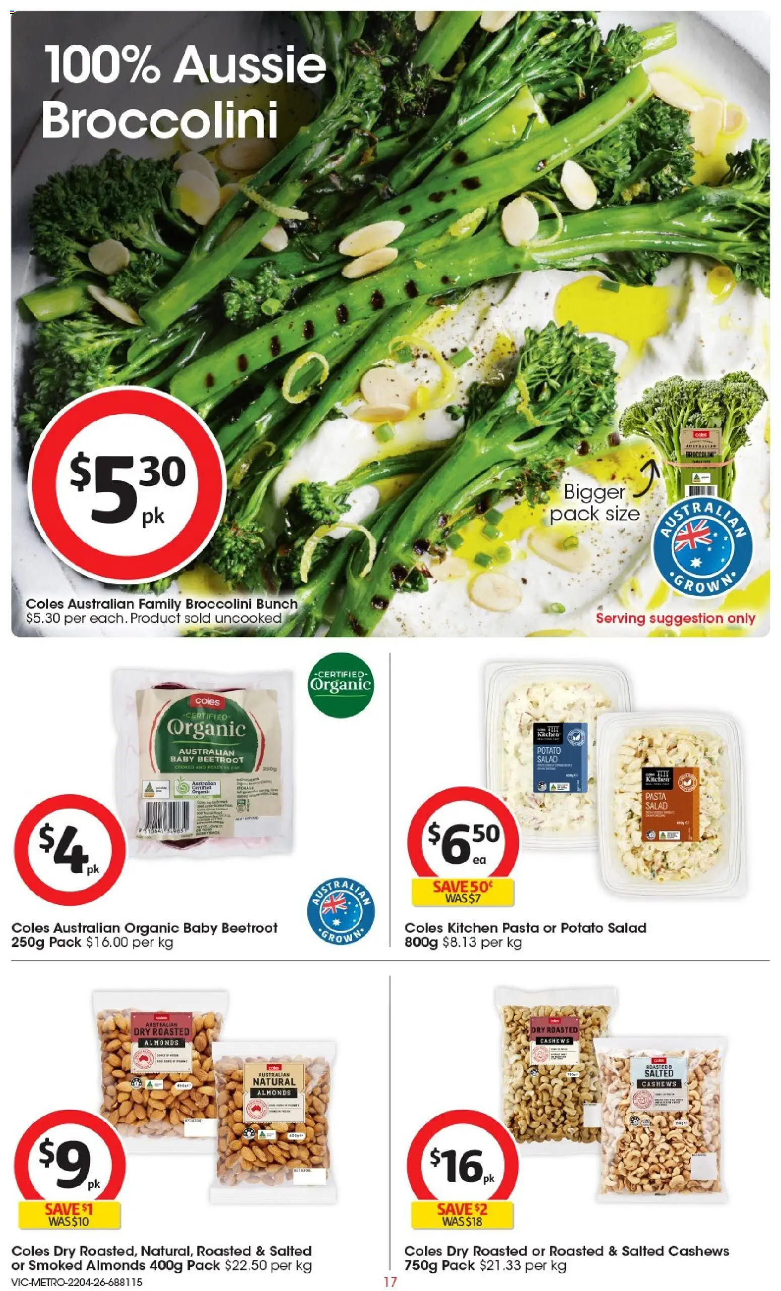 Coles catalogue - valid from 22.04.2026 | Page: 17 | Products: Almonds, Pasta, Salad, Beetroot